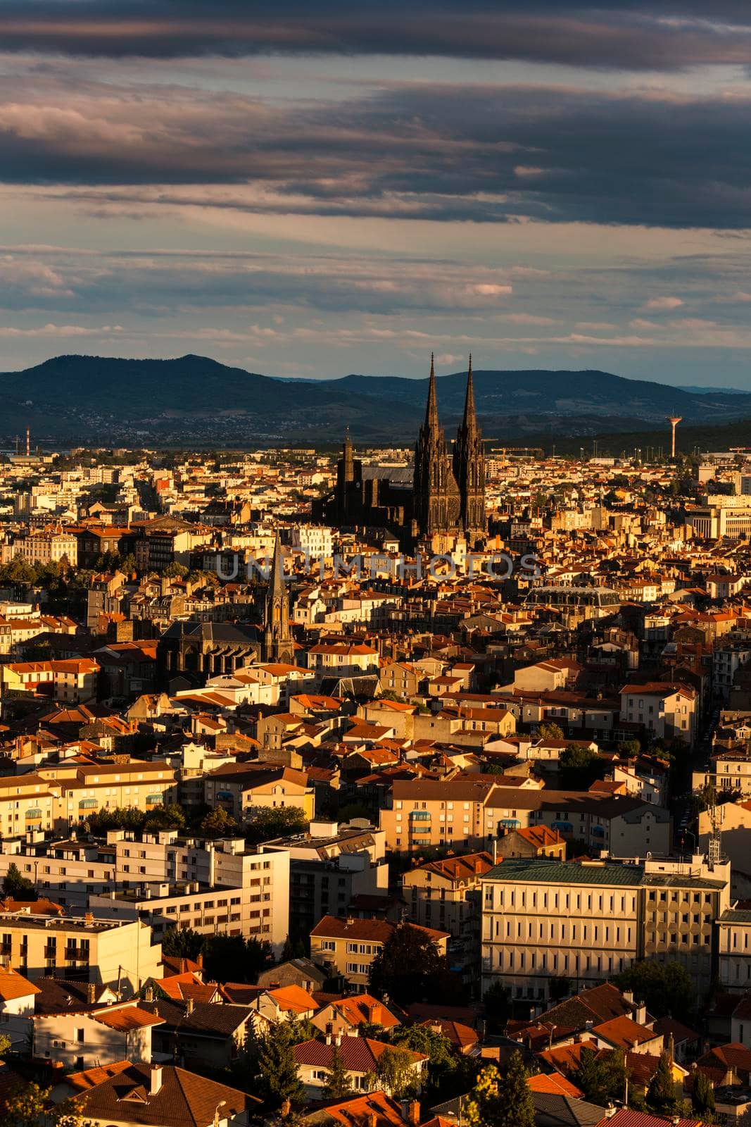Architecture of Clermont-Ferrand - aerial panorama. Clermont-Ferrand, Auvergne-Rhone-Alpes, France.