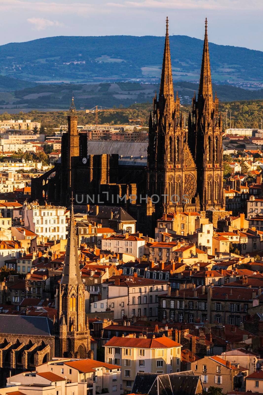 Clermont-Ferrand Cathedral at sunset. Clermont-Ferrand, Auvergne-Rhone-Alpes, France.
