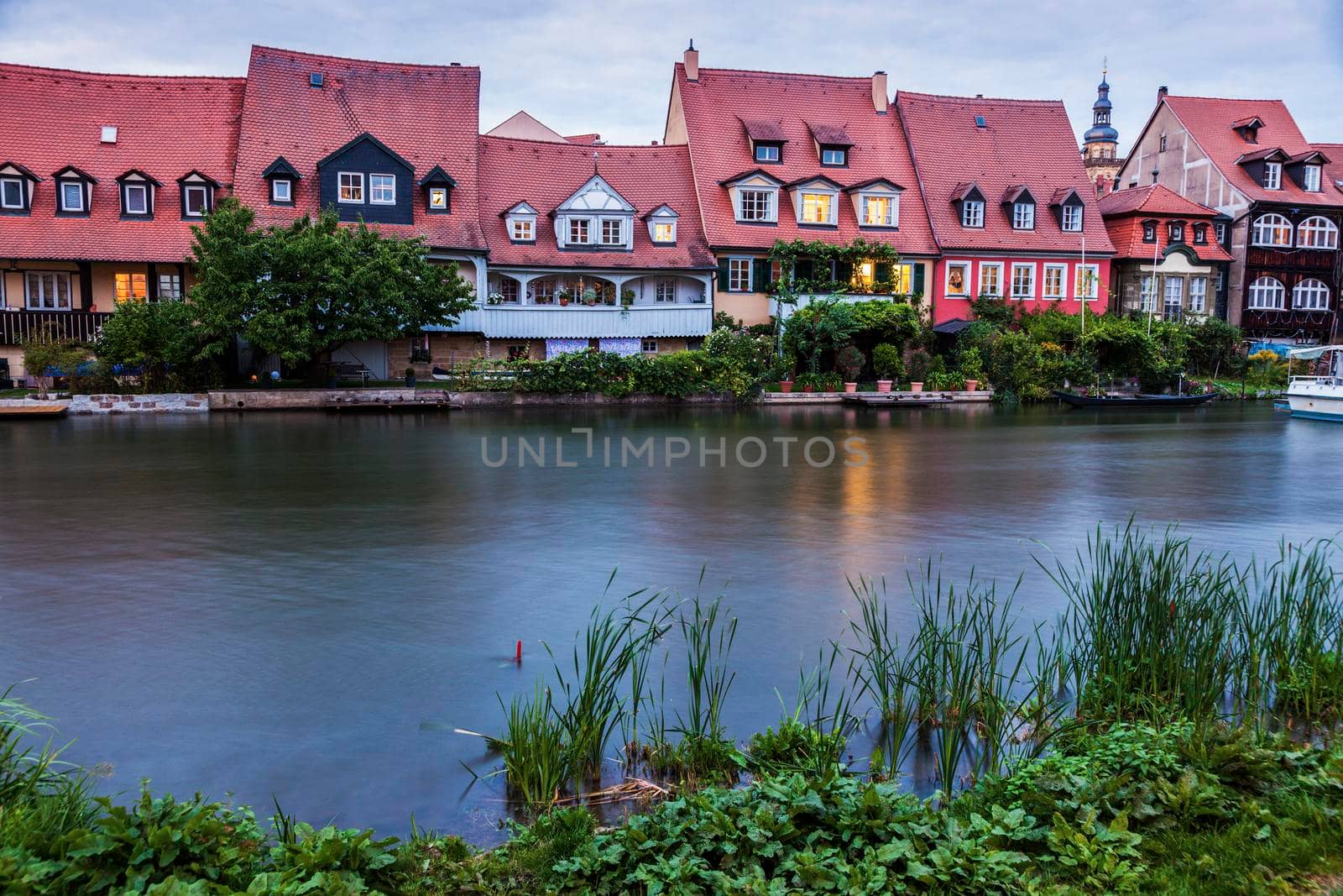 Old architecture of Bamberg along Regnitz River. Bamberg, Bavaria, Germany.