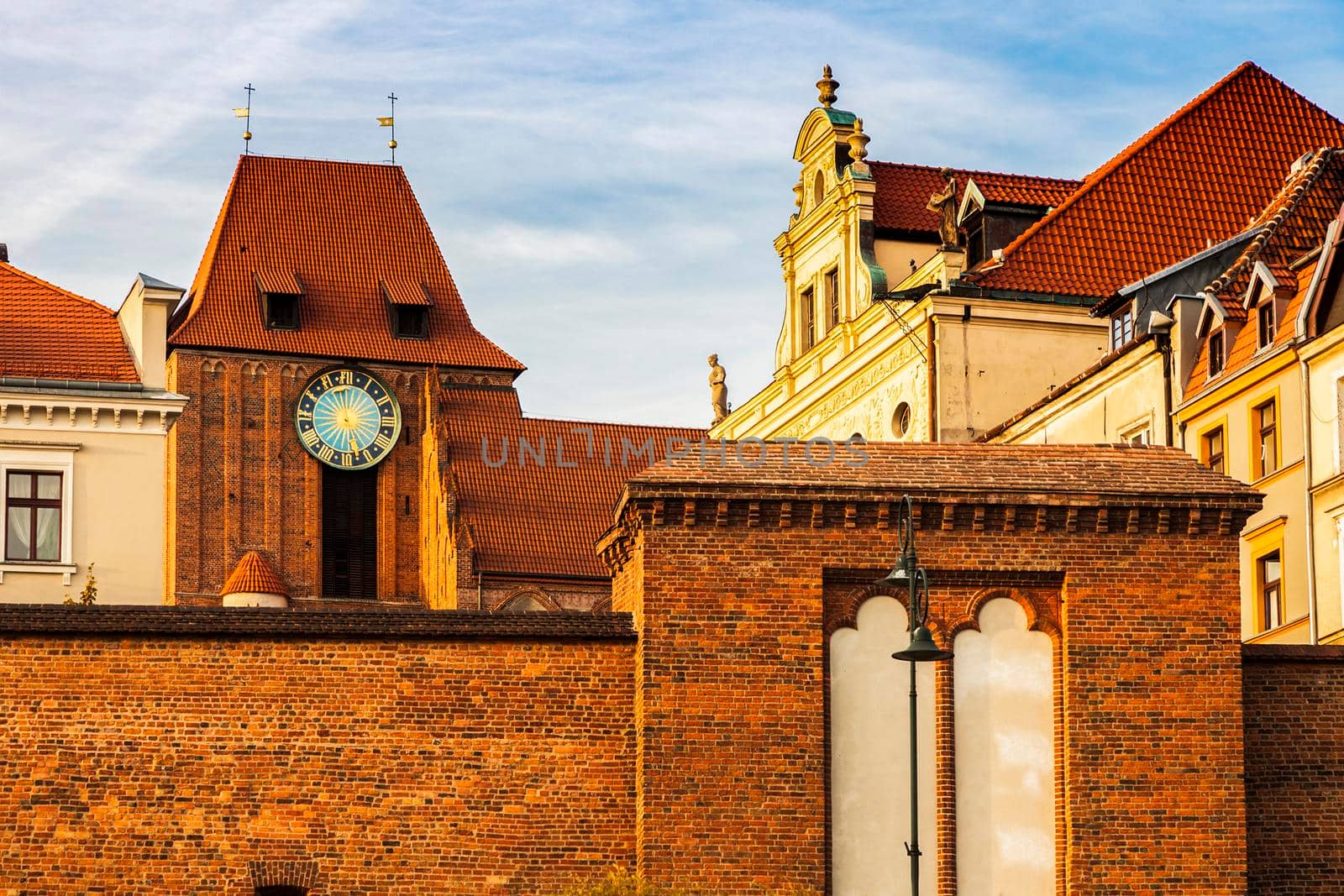 Torun Old Town from the bridge at sunset. Torun, Kuyavian-Pomeranian, Poland