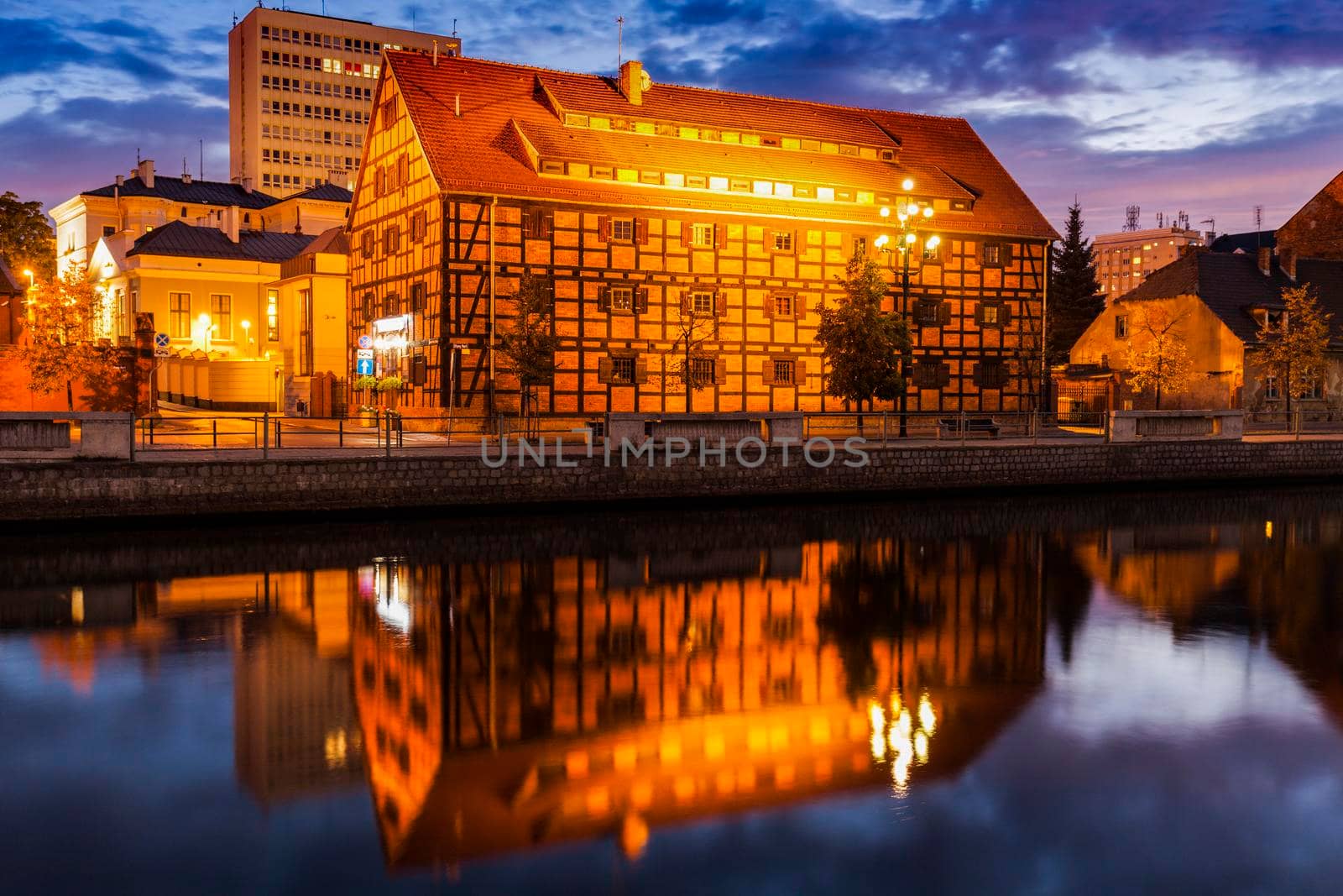 Colorful architecutre of Bydgoszcz by Brda River. Bydgoszcz, Kuyavian-Pomeranian, Poland.