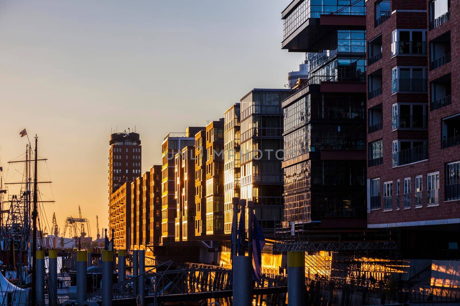 Architecutre of Hamburg at sunset. Hamburg, Germany.