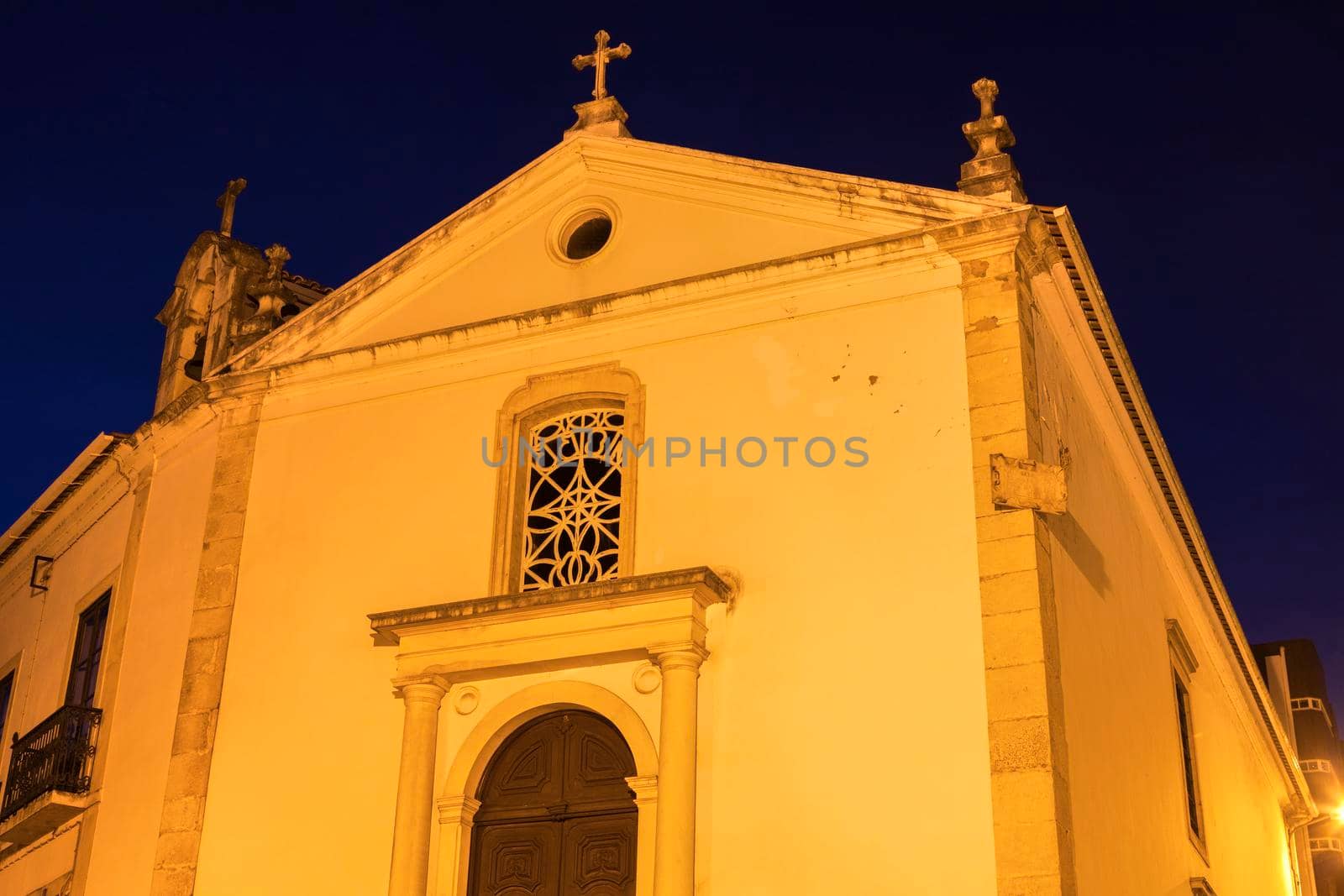 Church in Alcobaca at night. Alcobaca, Portugal