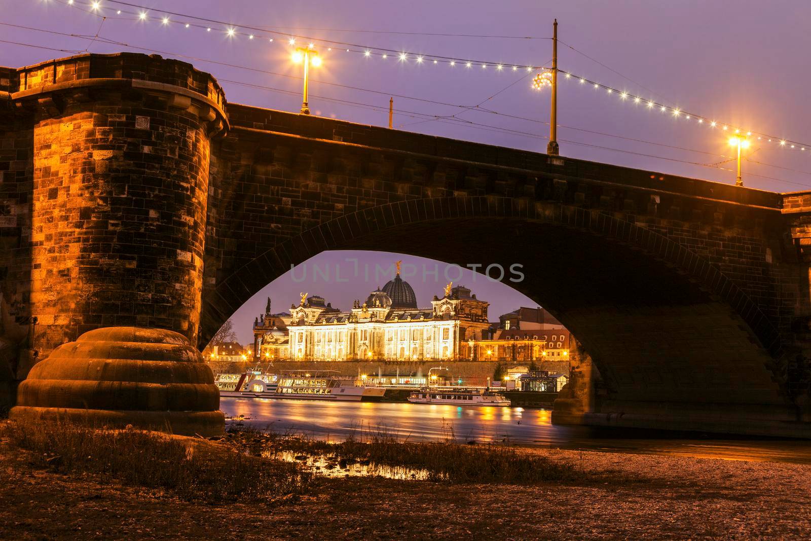 Augustus Bridge on Elbe River. Dresden, Saxony, Germany.