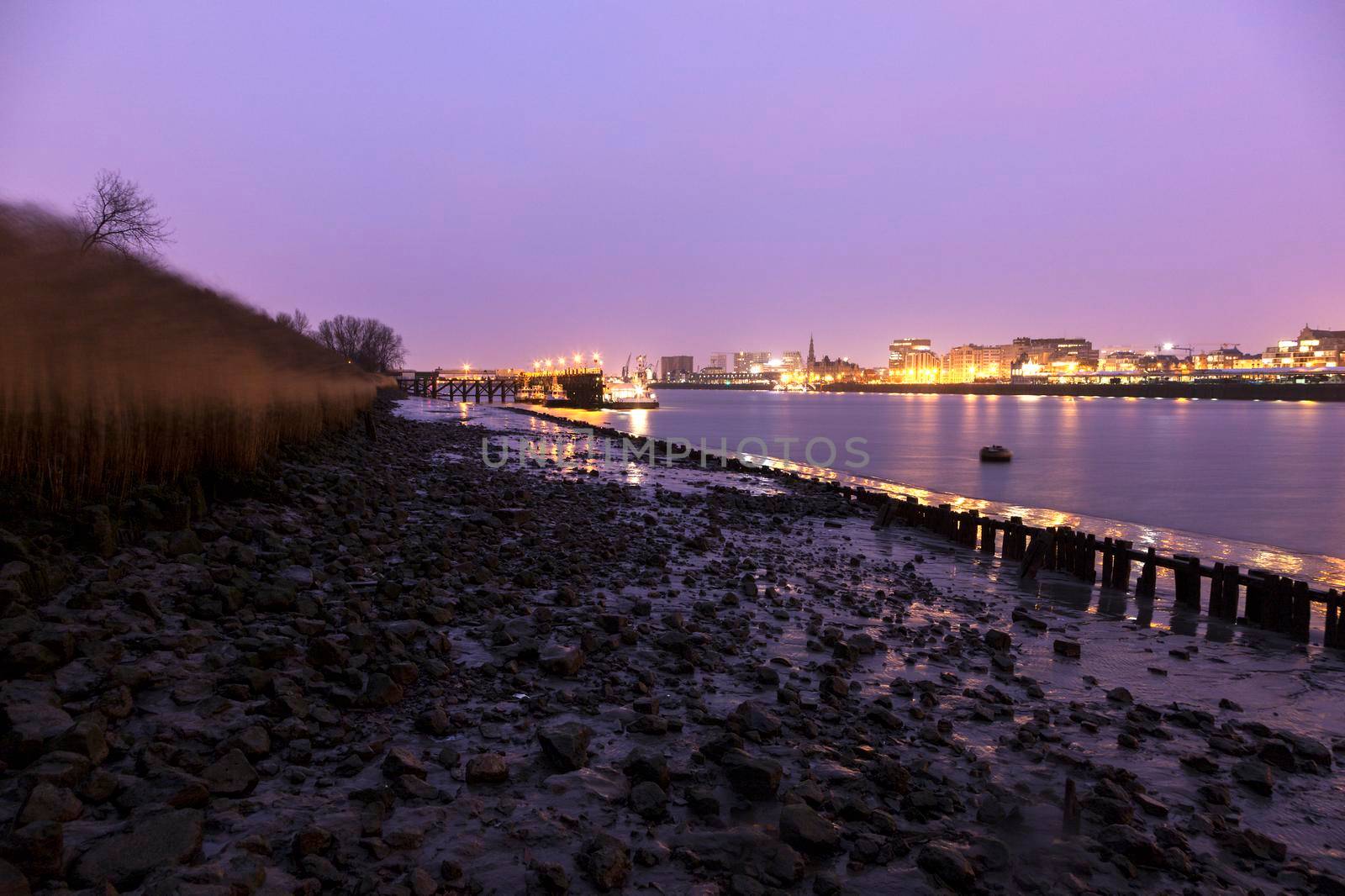 Panorama of Antwerp across Scheldt River. Antwerp, Flemish Region, Belgium