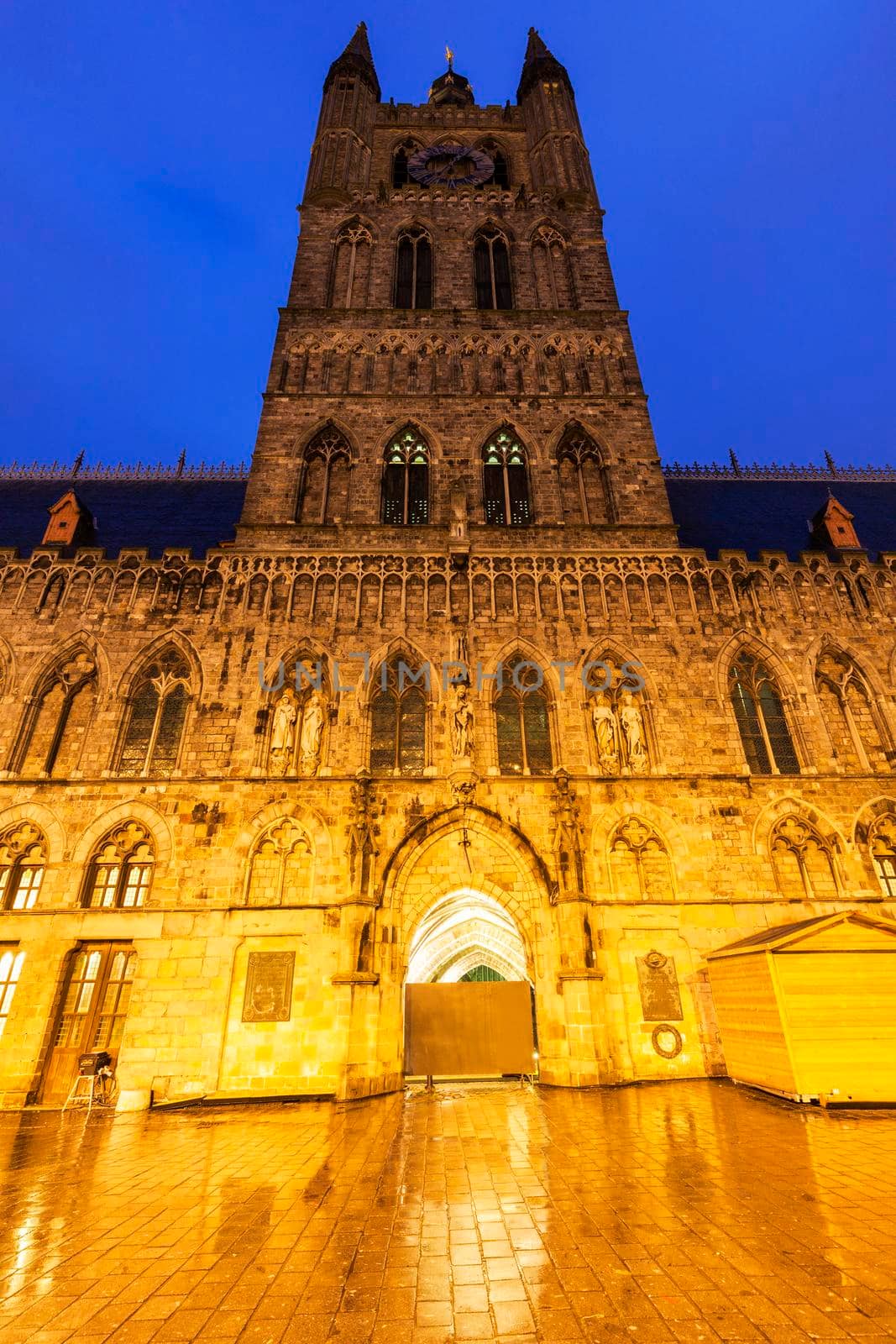 Cloth Hall and Belfry in Ypres. Ypres, West Flanders, Flemish Region, Belgium