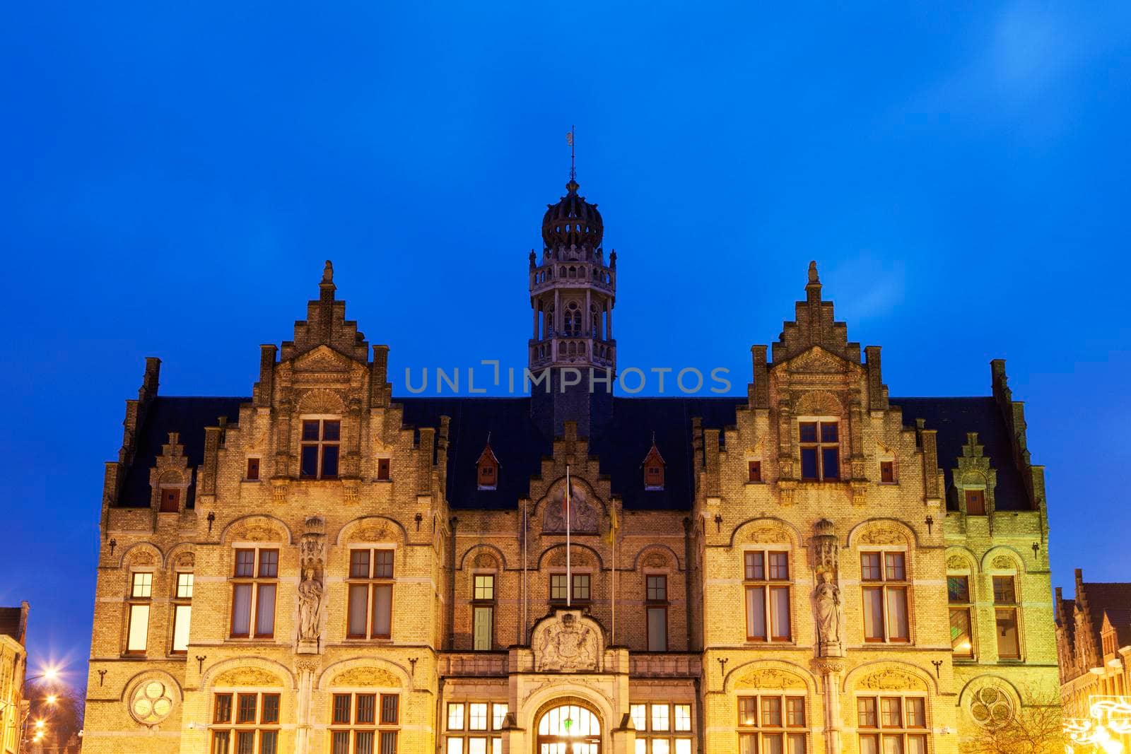 Grote Markt architecture in Ypres. Ypres, West Flanders, Flemish Region, Belgium