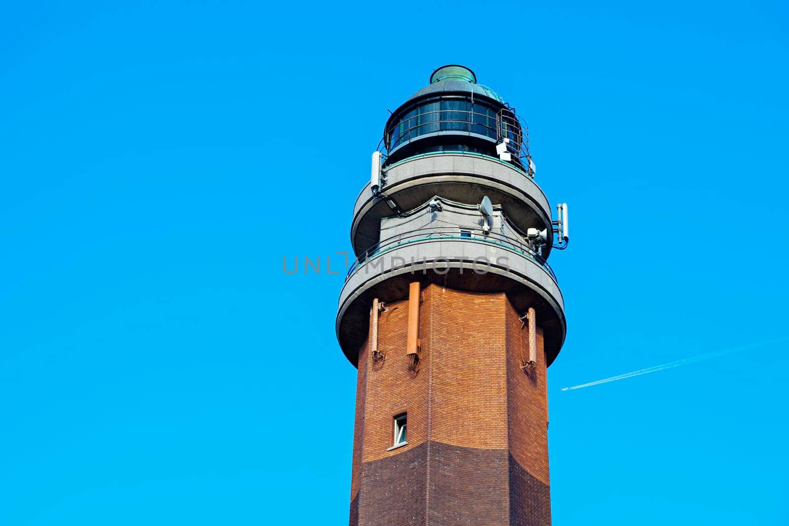 Le Touquet Lighthouse. Le Touquet, Nord-Pas-de-Calais-Picardy, France. Wireless antennas installed on the top.