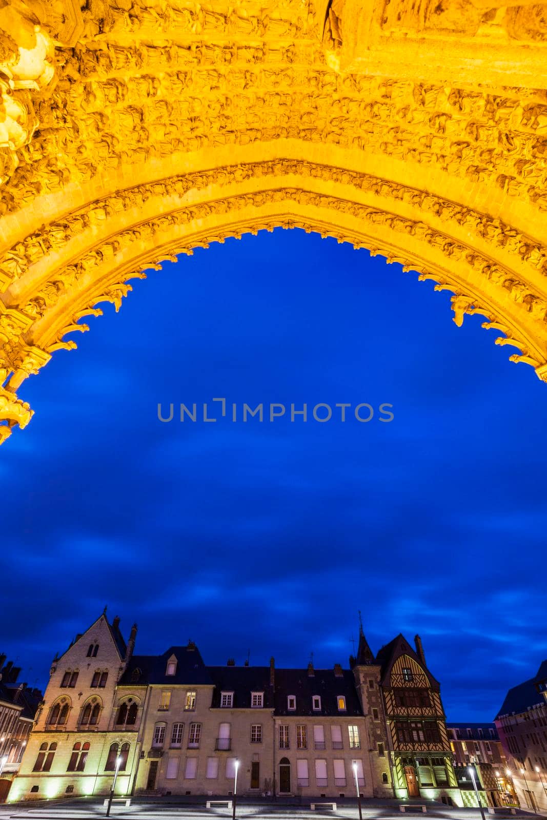 Cathedral of Our Lady of Amiens and main square at night. Amiens, Nord-Pas-de-Calais-Picardy, France.