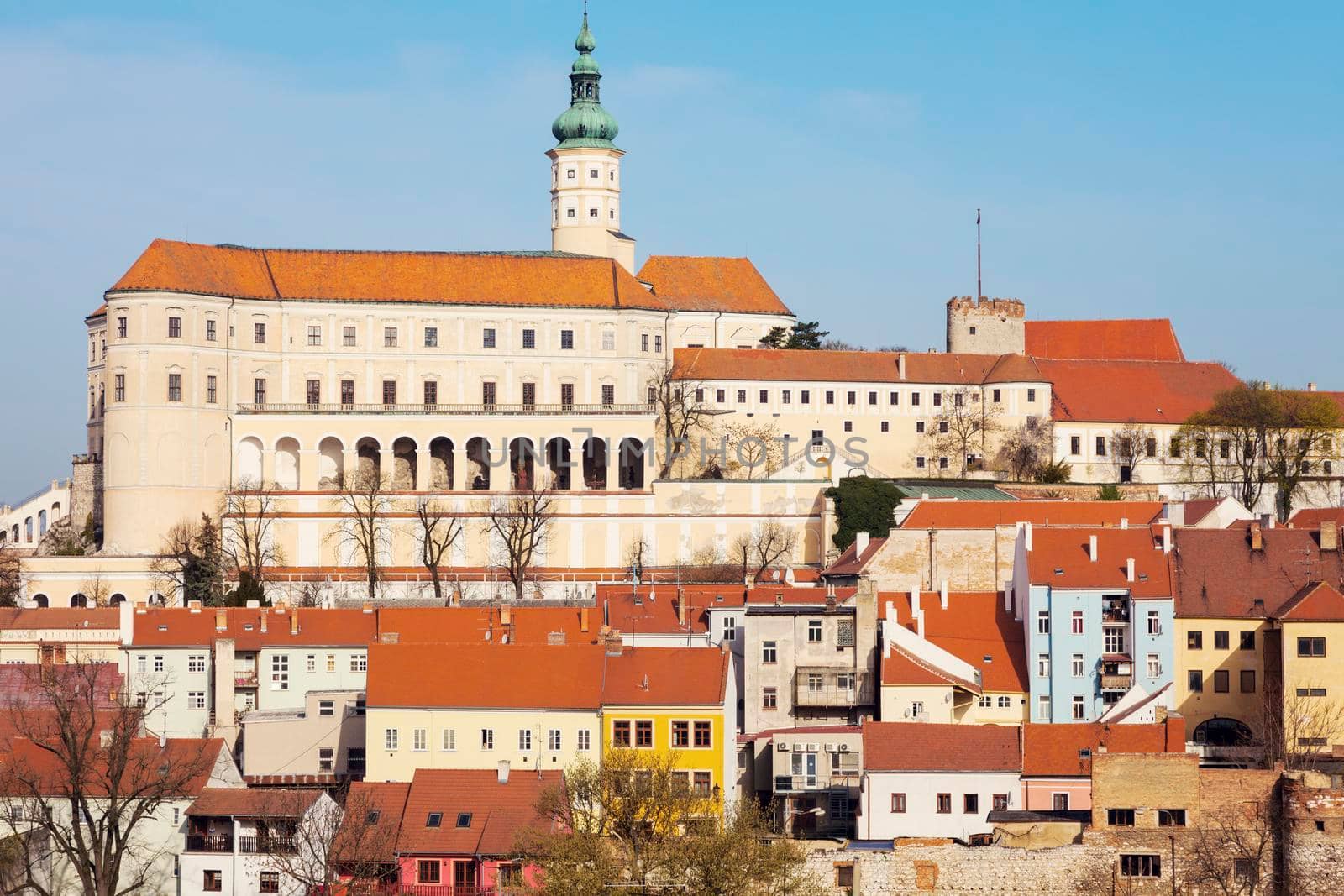 Mikulov panorama in the morning. Mikulov, South Moravian Region, Czech Republic.