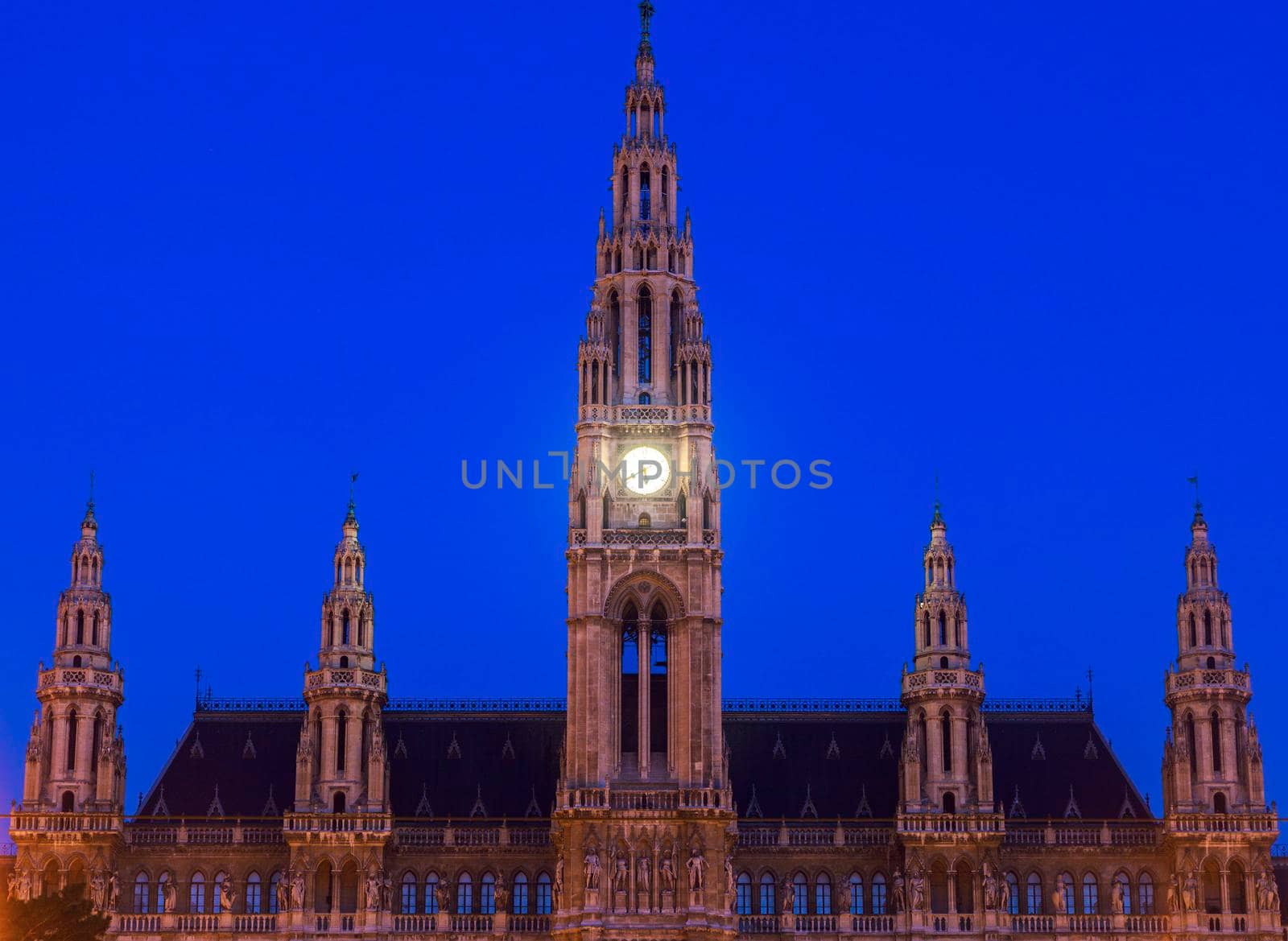 Vienna City Hall at night. Vienna, Austria.