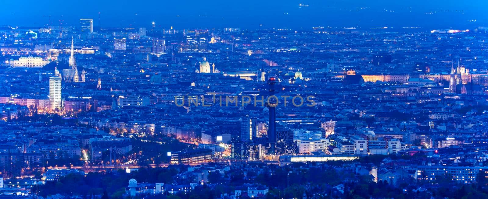 Panorama of Vienna at night. Vienna, Austria.