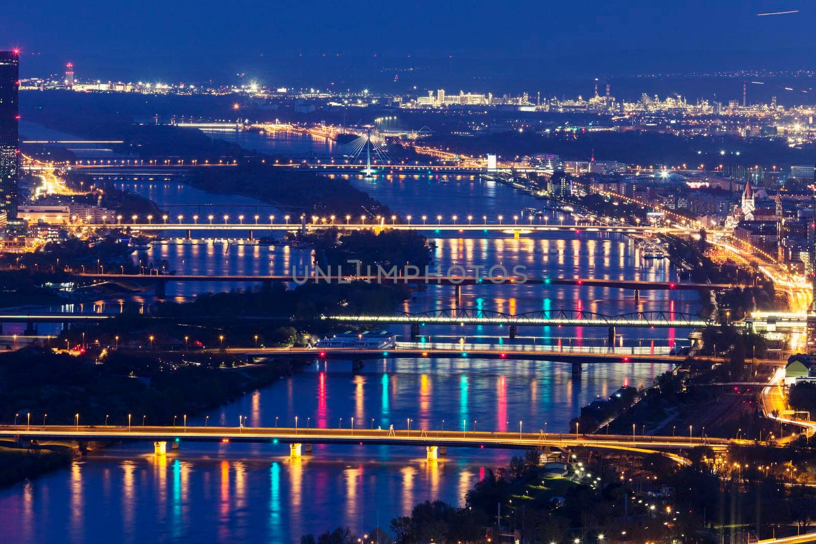 Bridges on Danube River. Vienna, Austria.