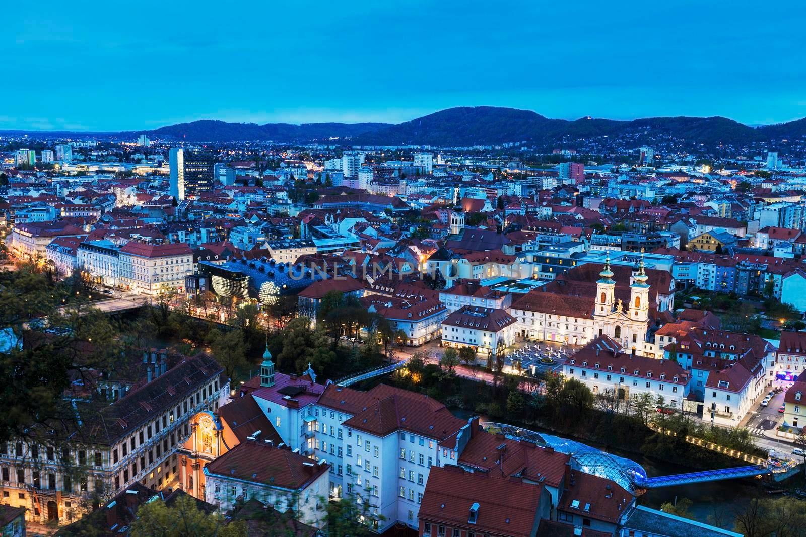 Graz panorama from Castle Hill. Graz, Styria, Austria.