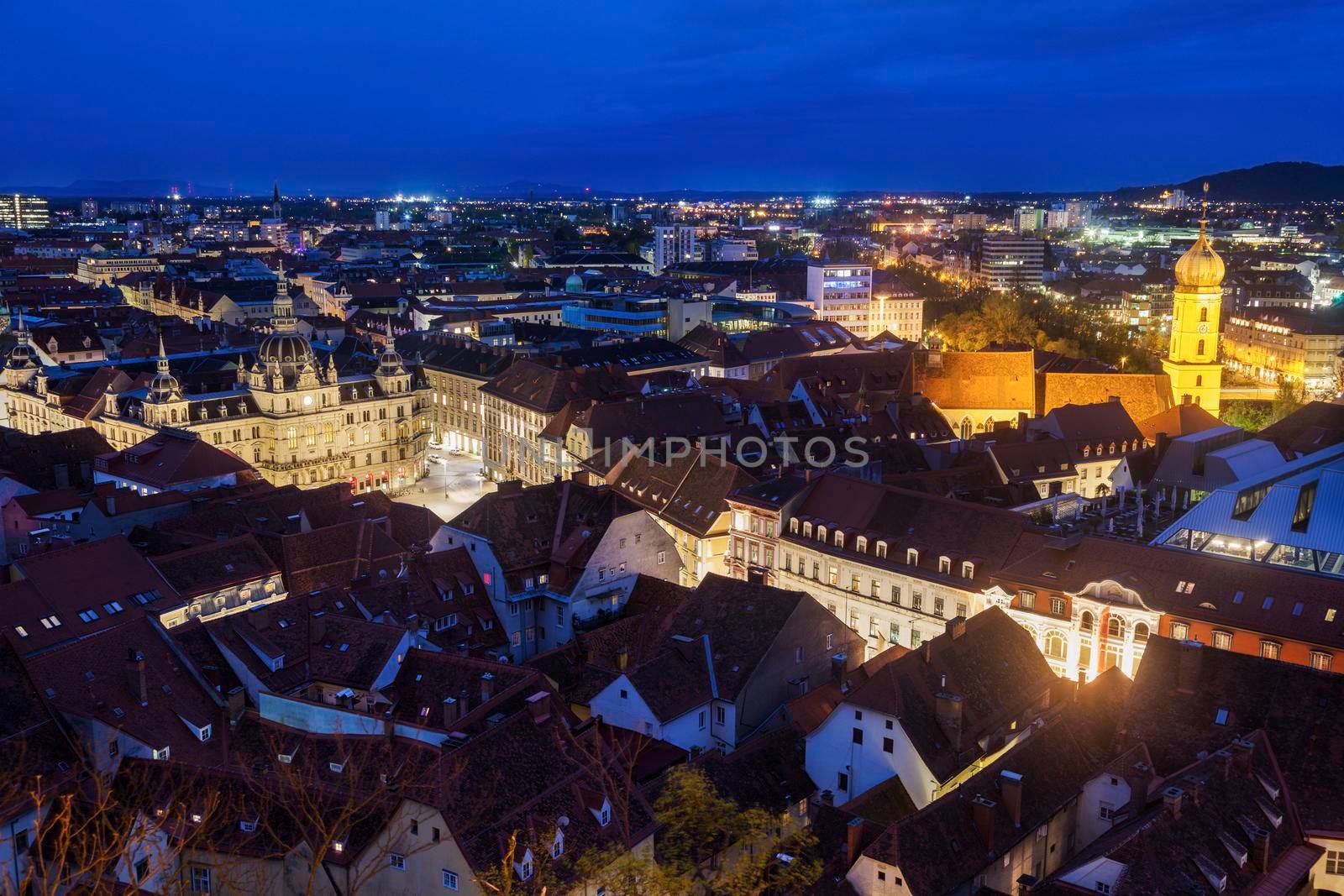 Graz panorama from Castle Hill. Graz, Styria, Austria.