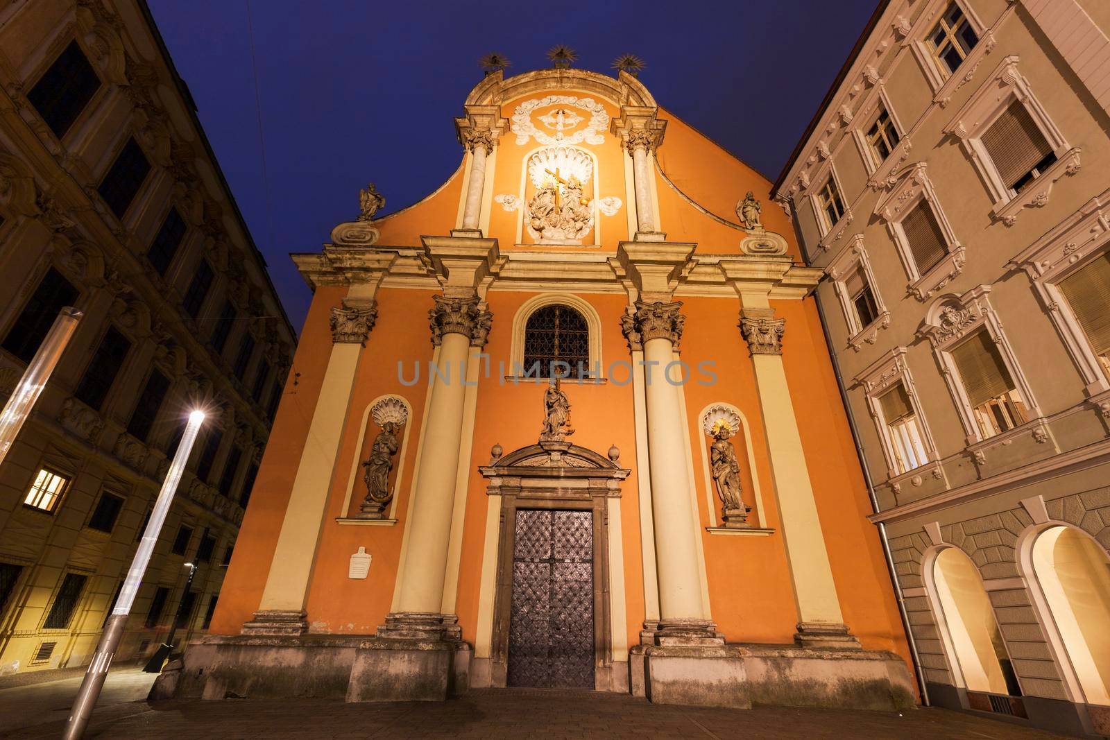 Dreifaltigkeitskirche in Graz at night. Graz, Styria, Austria.