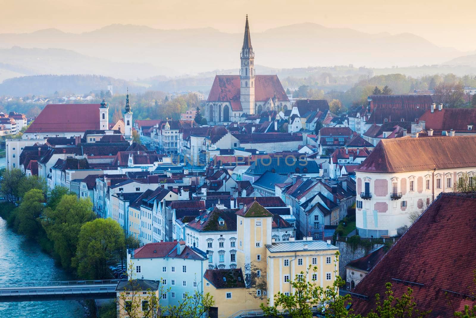 Panorama of Steyr in the morning. Steyr, Upper Austria, Austria..