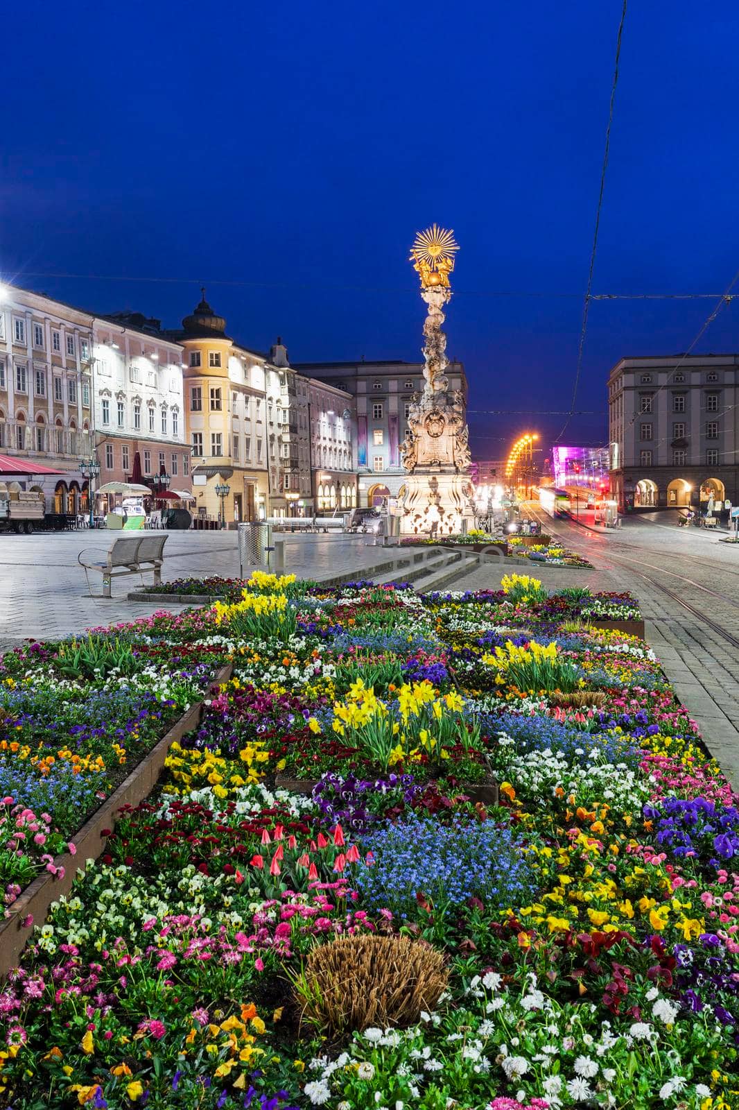 Column on Hauptplatz in Linz. Linz, Upper Austria, Austria.