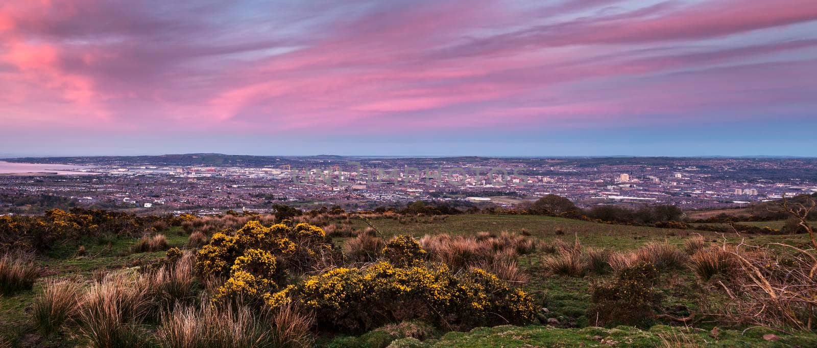 Panorama of Belfast at sunset. Belfast, Northern Ireland, United Kingdom.