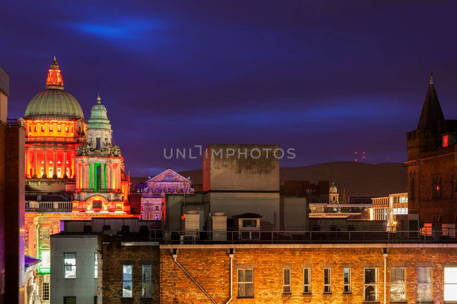 Belfast architecture with illuminated City Hall by benkrut