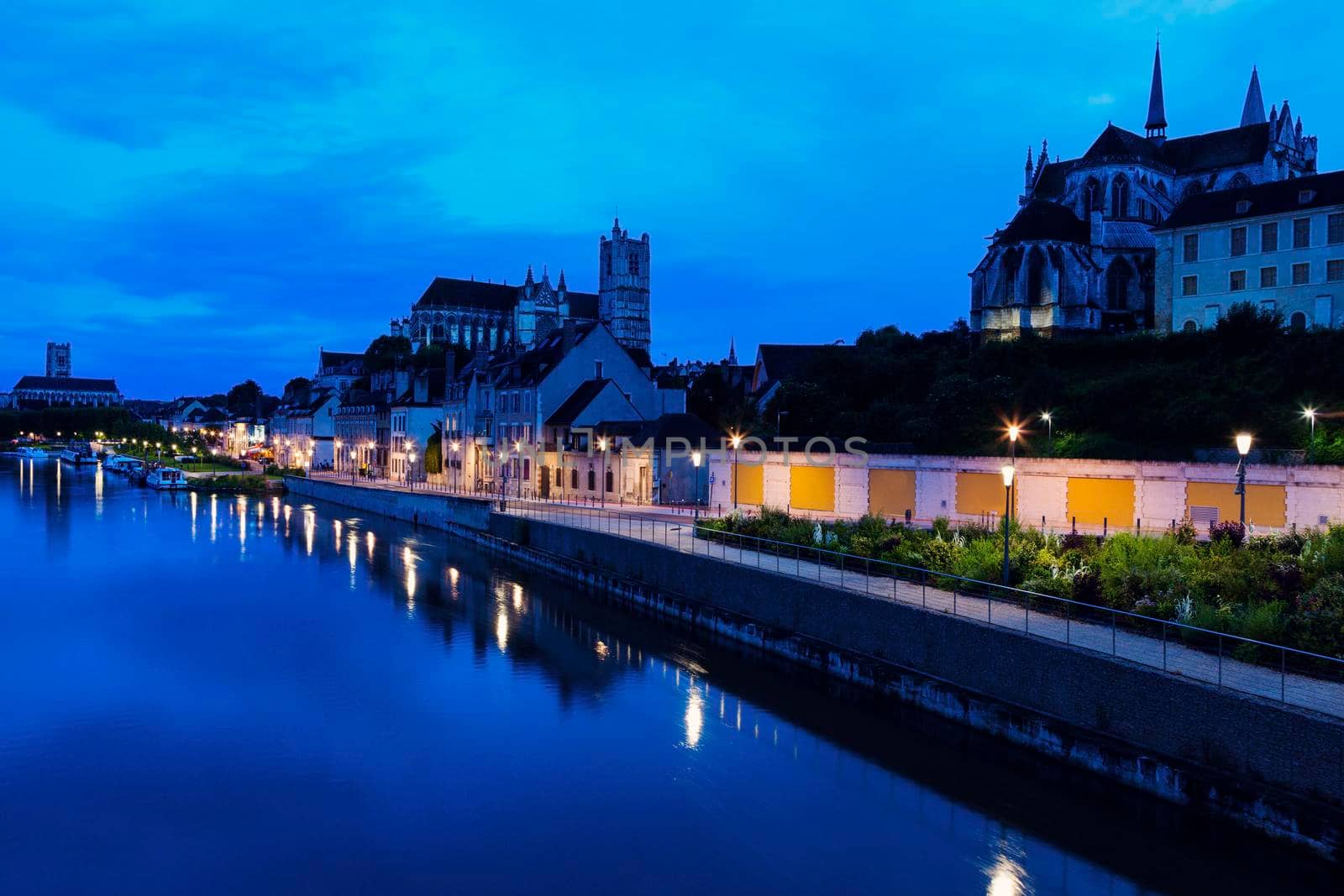 Auxerre along Yonne River. Auxerre, Burgundy, France