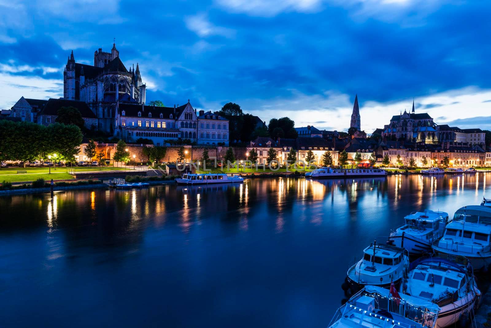 Auxerre along Yonne River. Auxerre, Burgundy, France