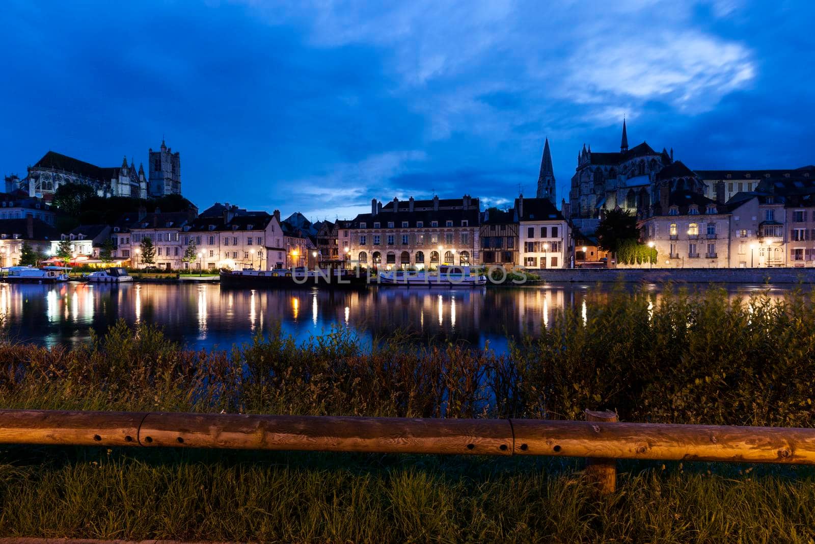 Auxerre along Yonne River. Auxerre, Burgundy, France