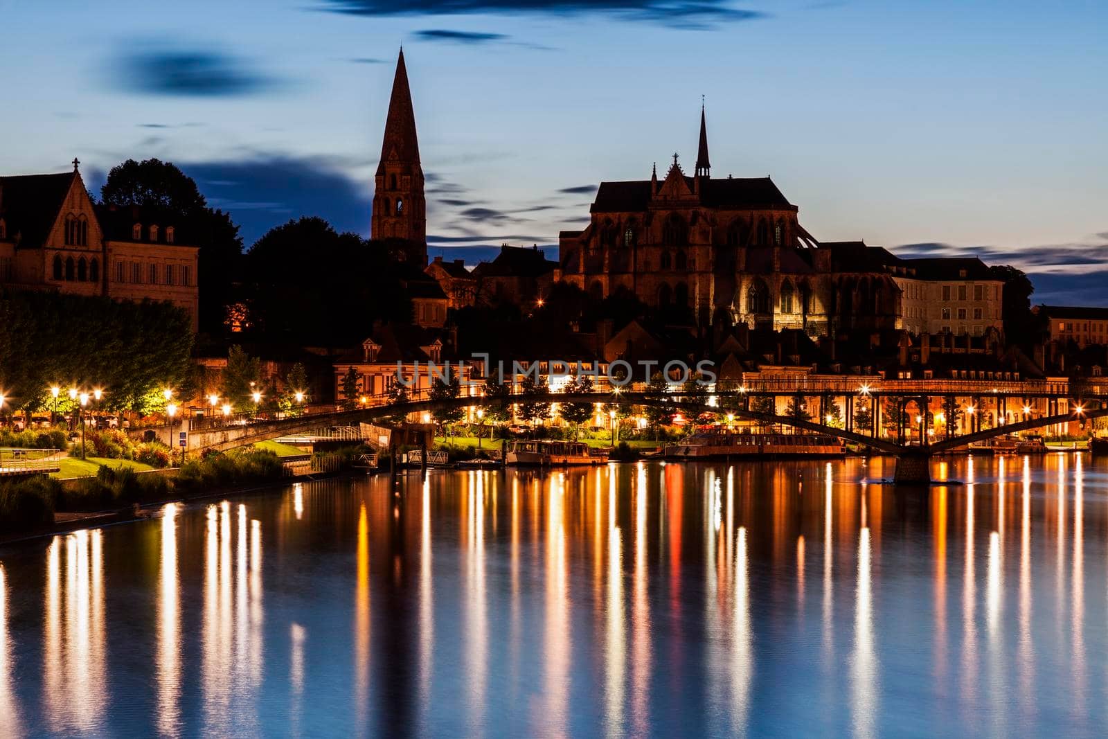 Auxerre along Yonne River. Auxerre, Burgundy, France