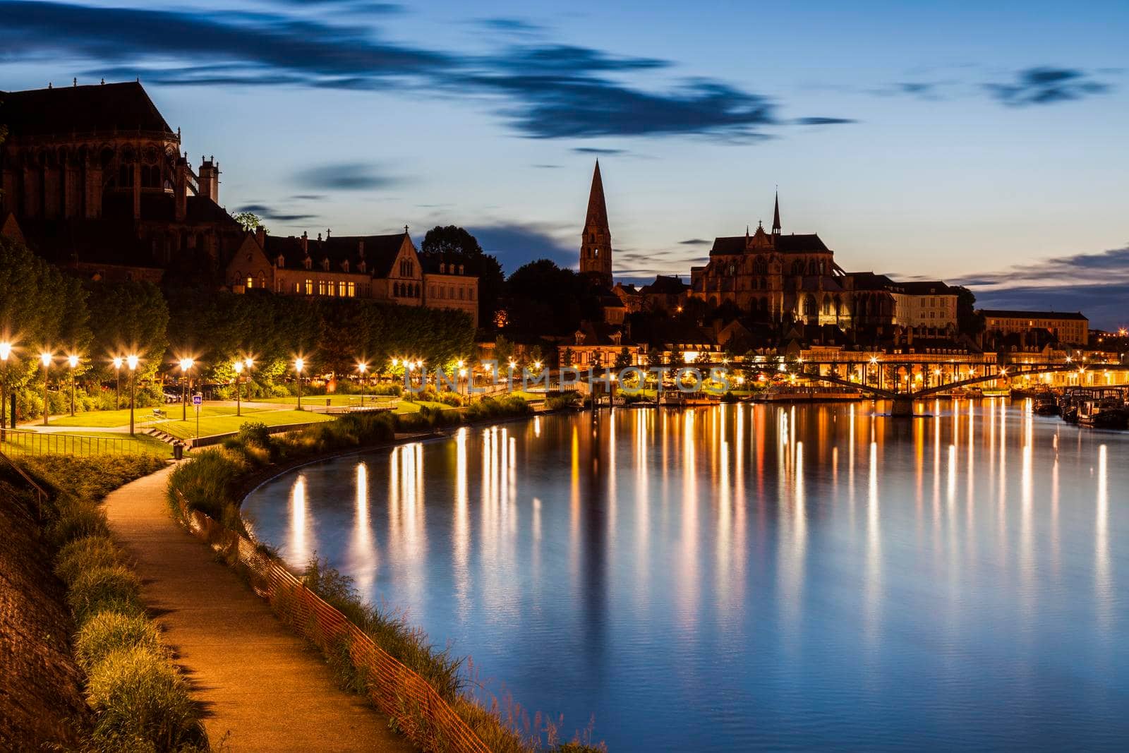 Auxerre along Yonne River. Auxerre, Burgundy, France