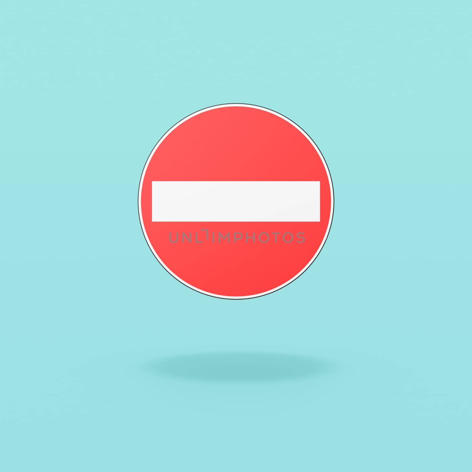 Access Denied Road Sign Isolated on Flat Blue Background with Shadow 3D Illustration