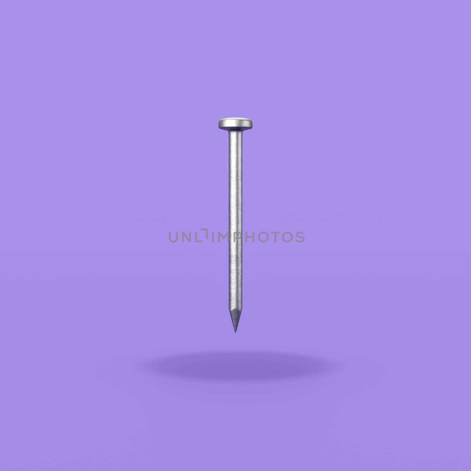 One Nail Isolated on Flat Purple Background with Shadow 3D Illustration