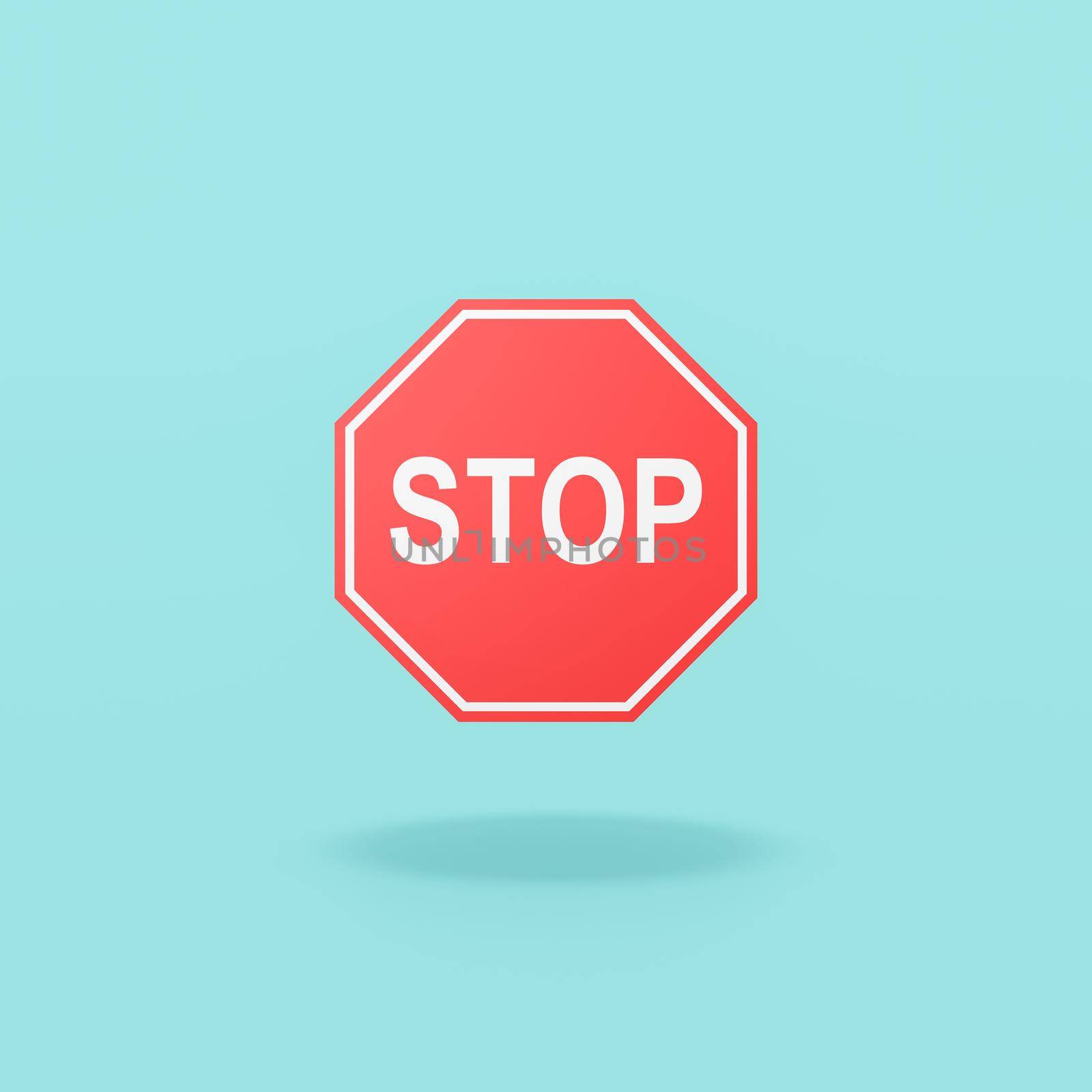 Classic Red Stop Road Sign on Blue Background by make