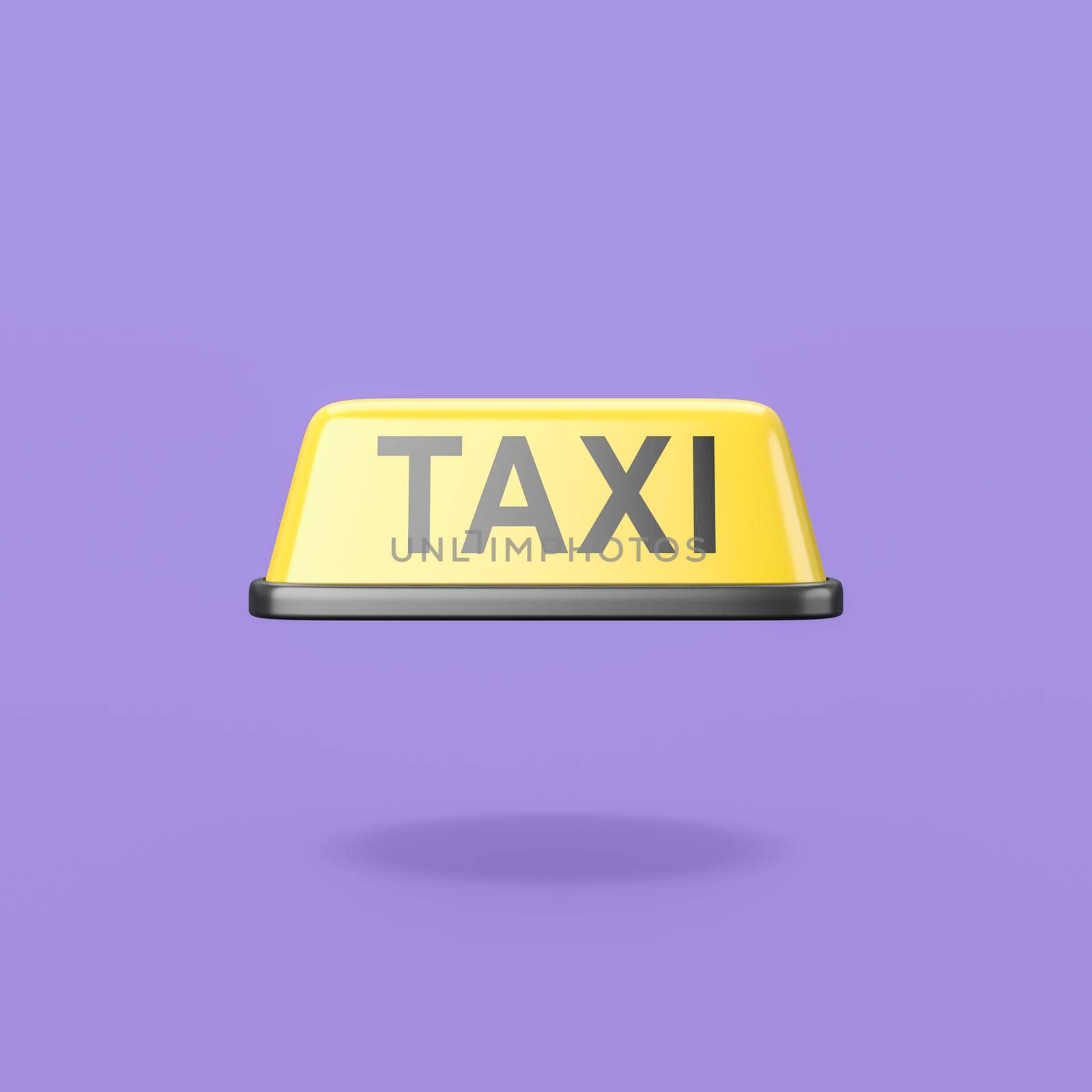 Yellow Taxi Roof Signboard Isolated on Flat Purple Background with Shadow 3D Illustration