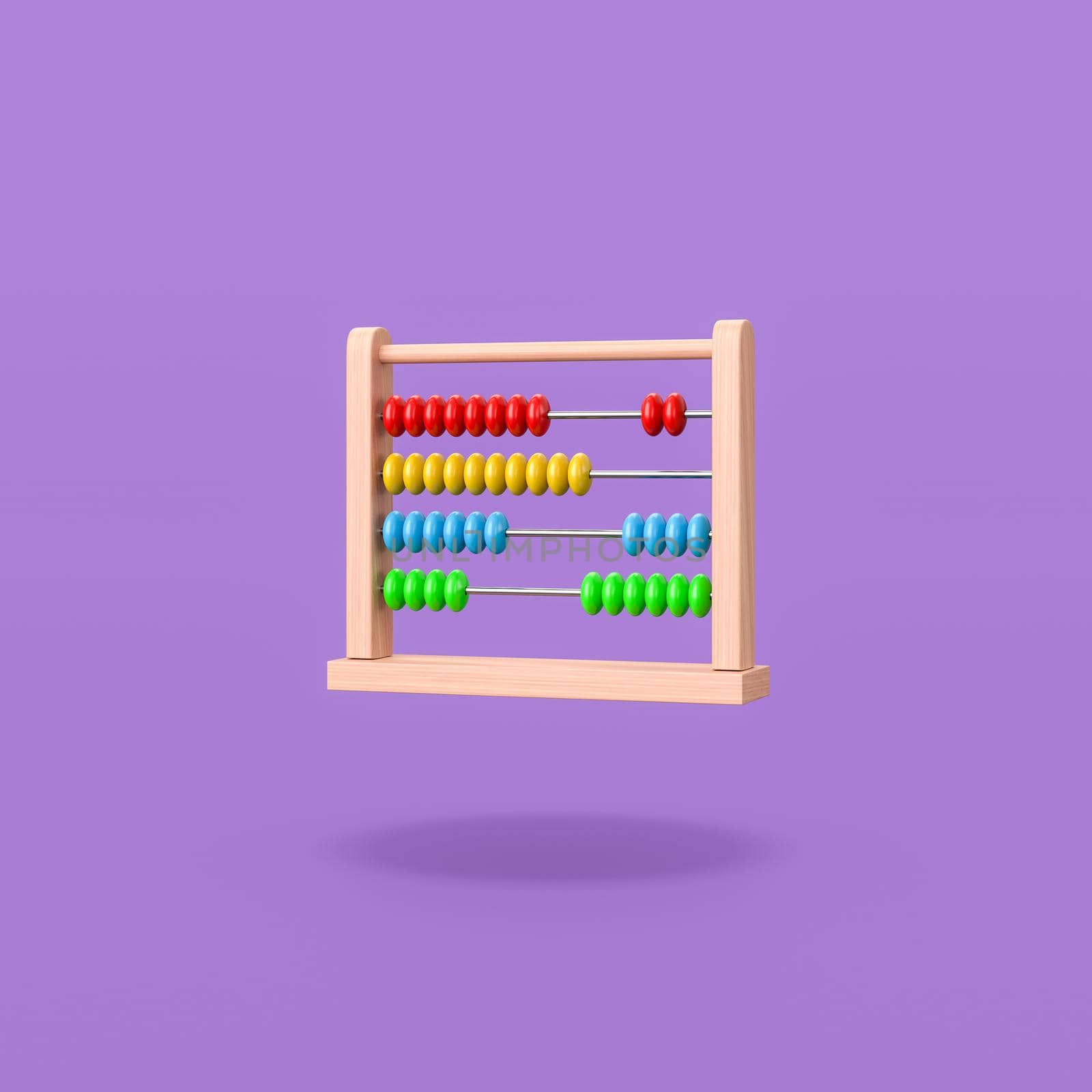 Colorful Wooden Abacus Isolated on Flat Purple Background with Shadow 3D Illustration