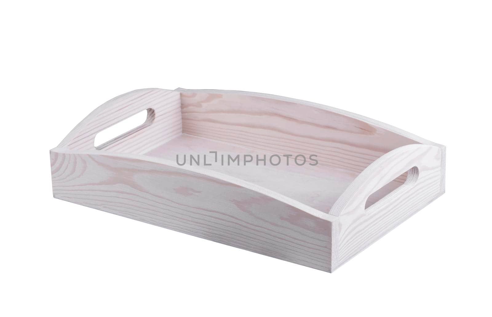 White wooden box on a white background. Tray.