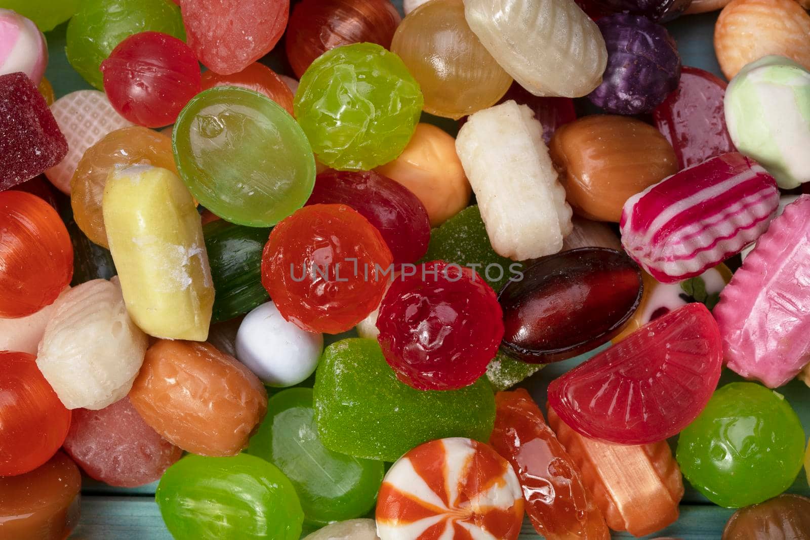 Many sweets. Multi-colored caramel close-up. Sweets.