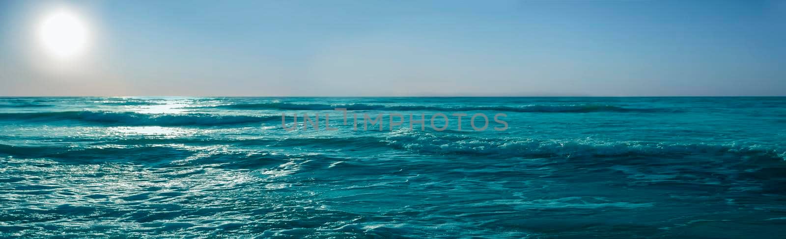 Panorama of the sea. Banner sunset on a wave background. Beautiful sea background. by Sviatlana