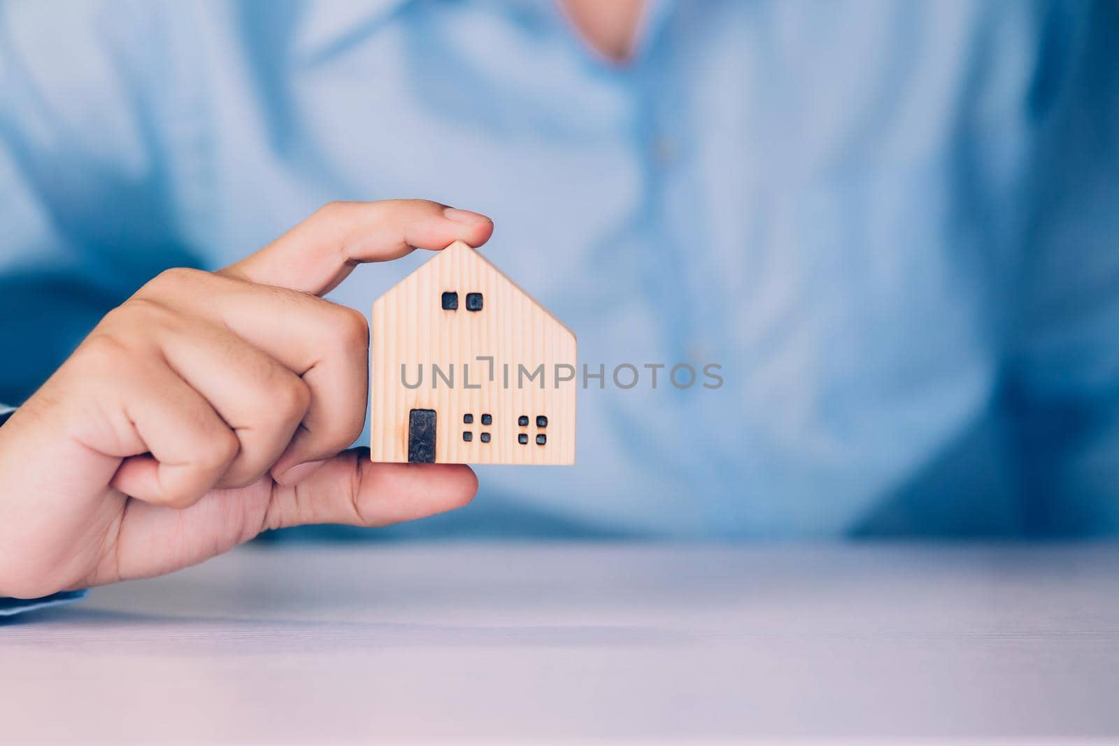 Insurance house for security and care, real estate, costs and loan and mortgage, protection of home and advisor with investment in residential, assurance of property for finance, business concept.