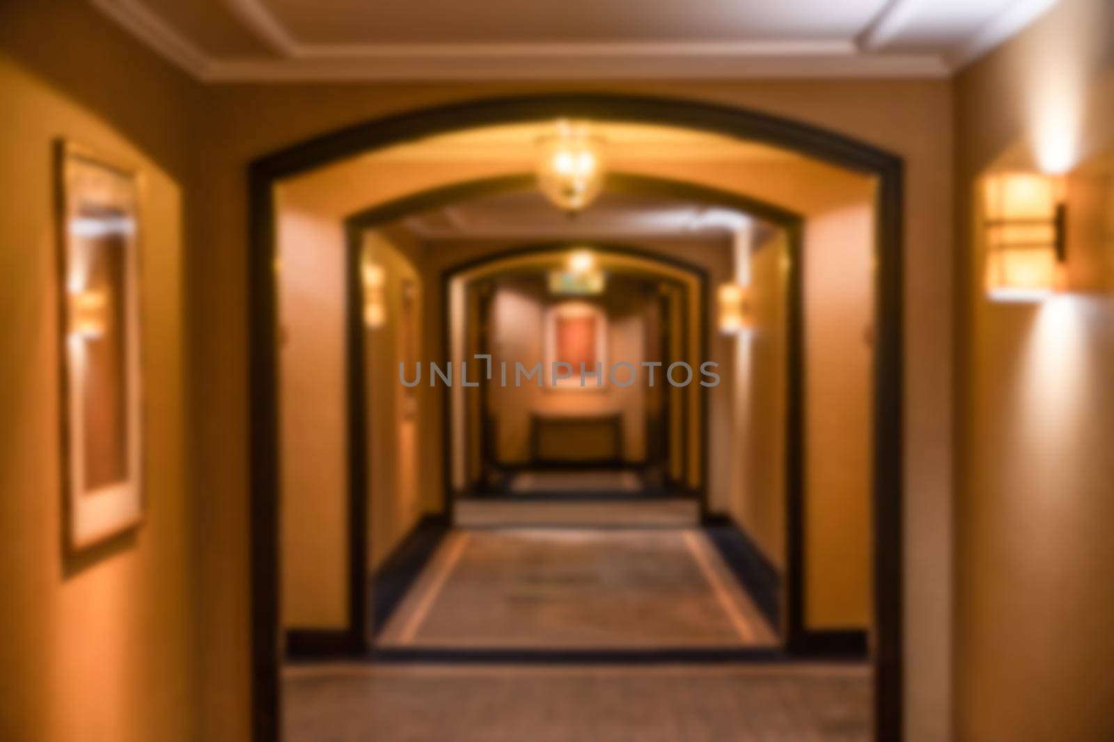 Blurred of Interior of hotel corridor, passage. by sirawit99