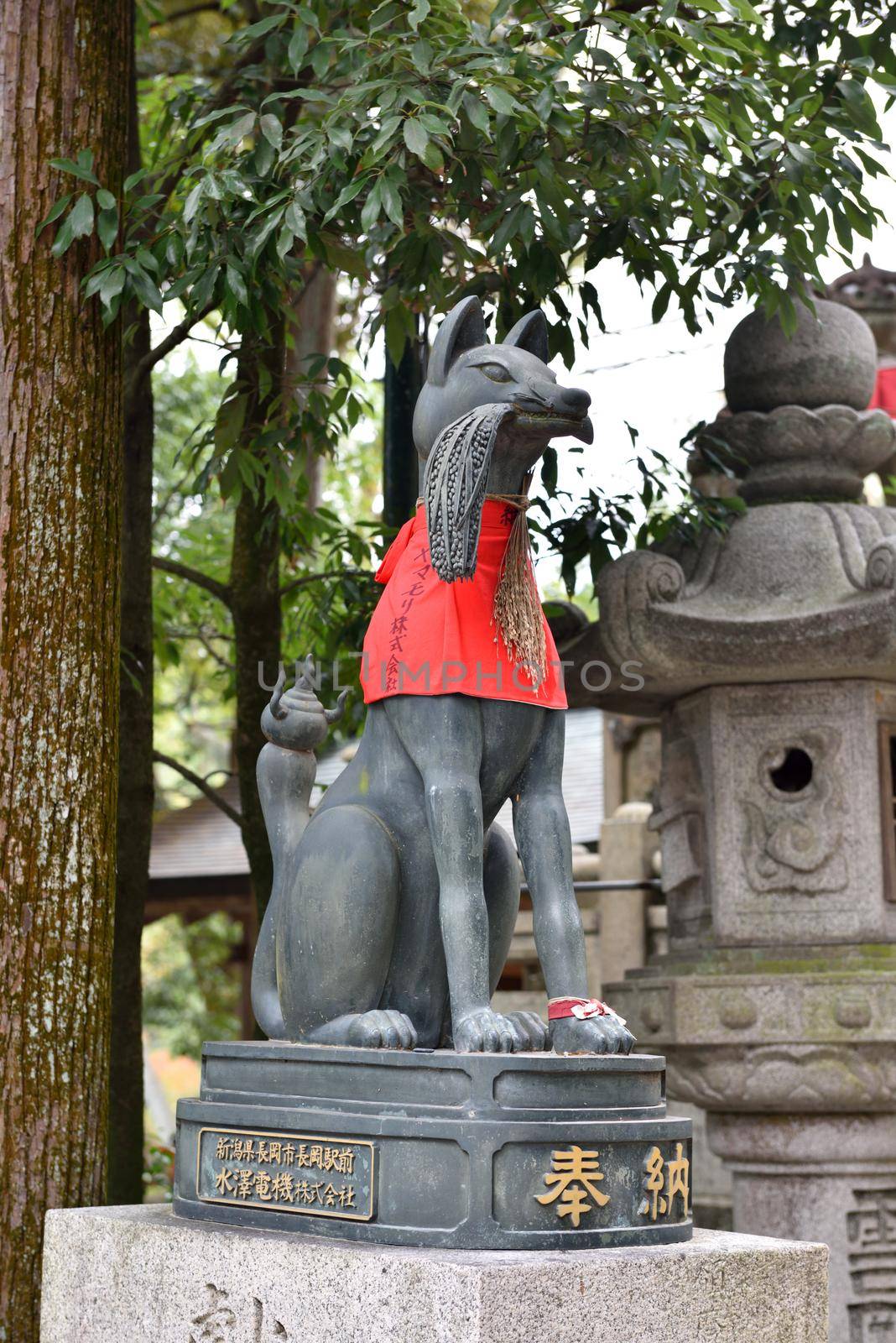 Fox statue in Fushimi Inari Taisha Shrine in Kyoto Japan