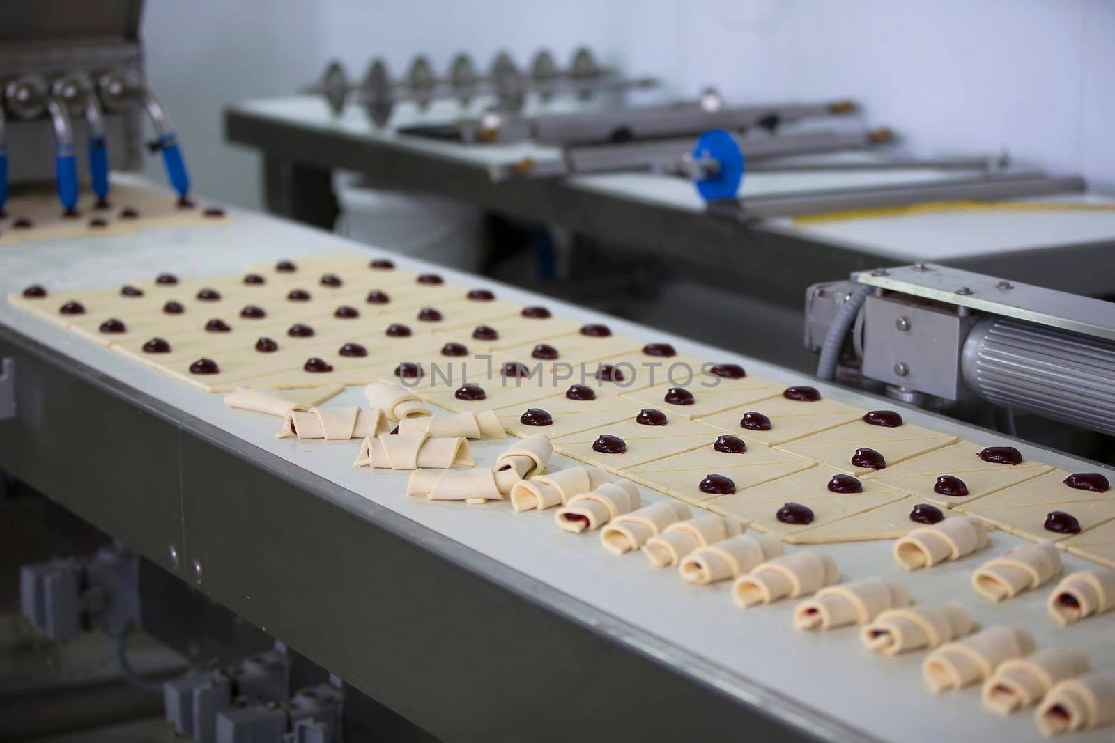 Industrial line for baking cookies. Wholesale professional production of culinary products