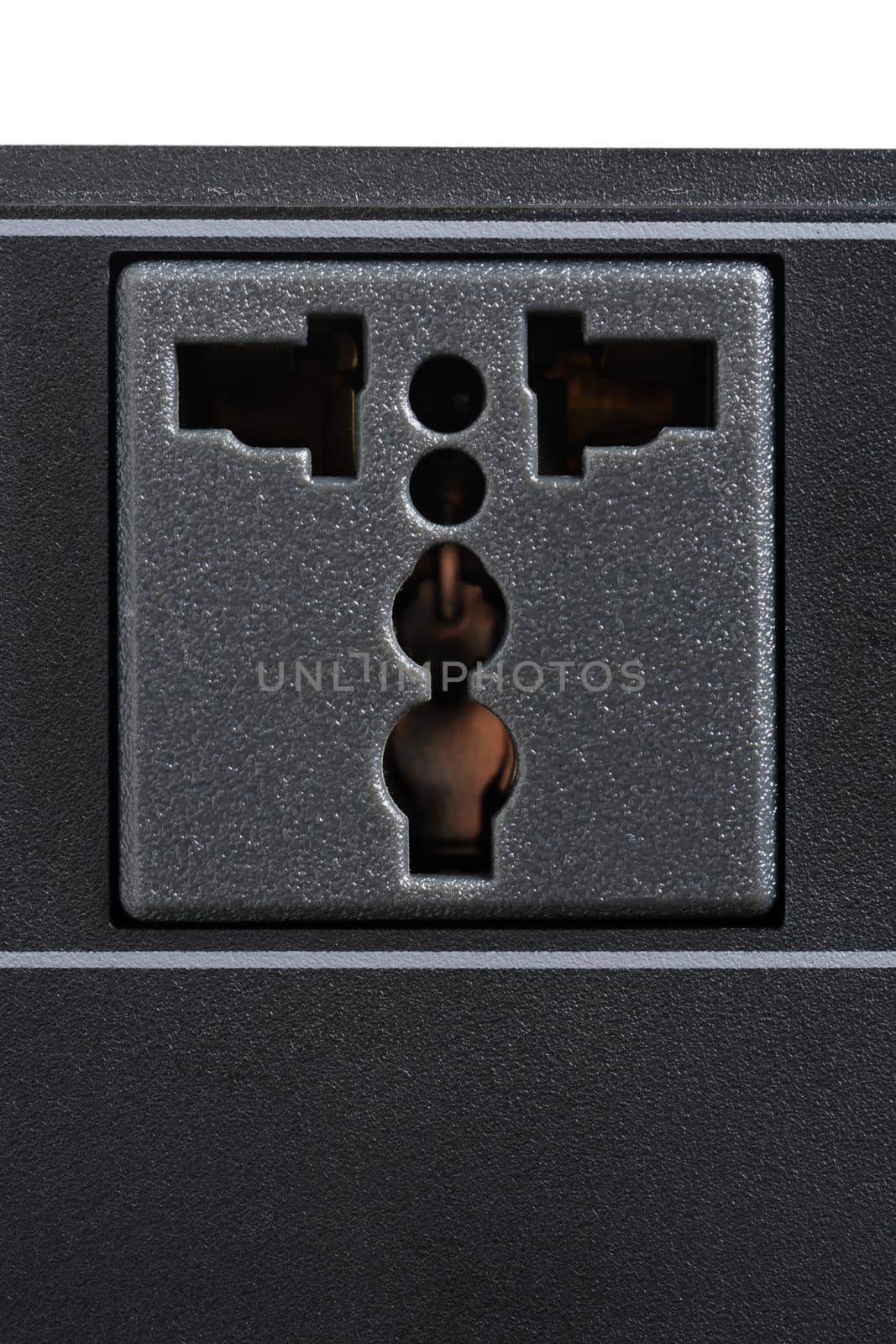 closeup black universal plug socket without plug