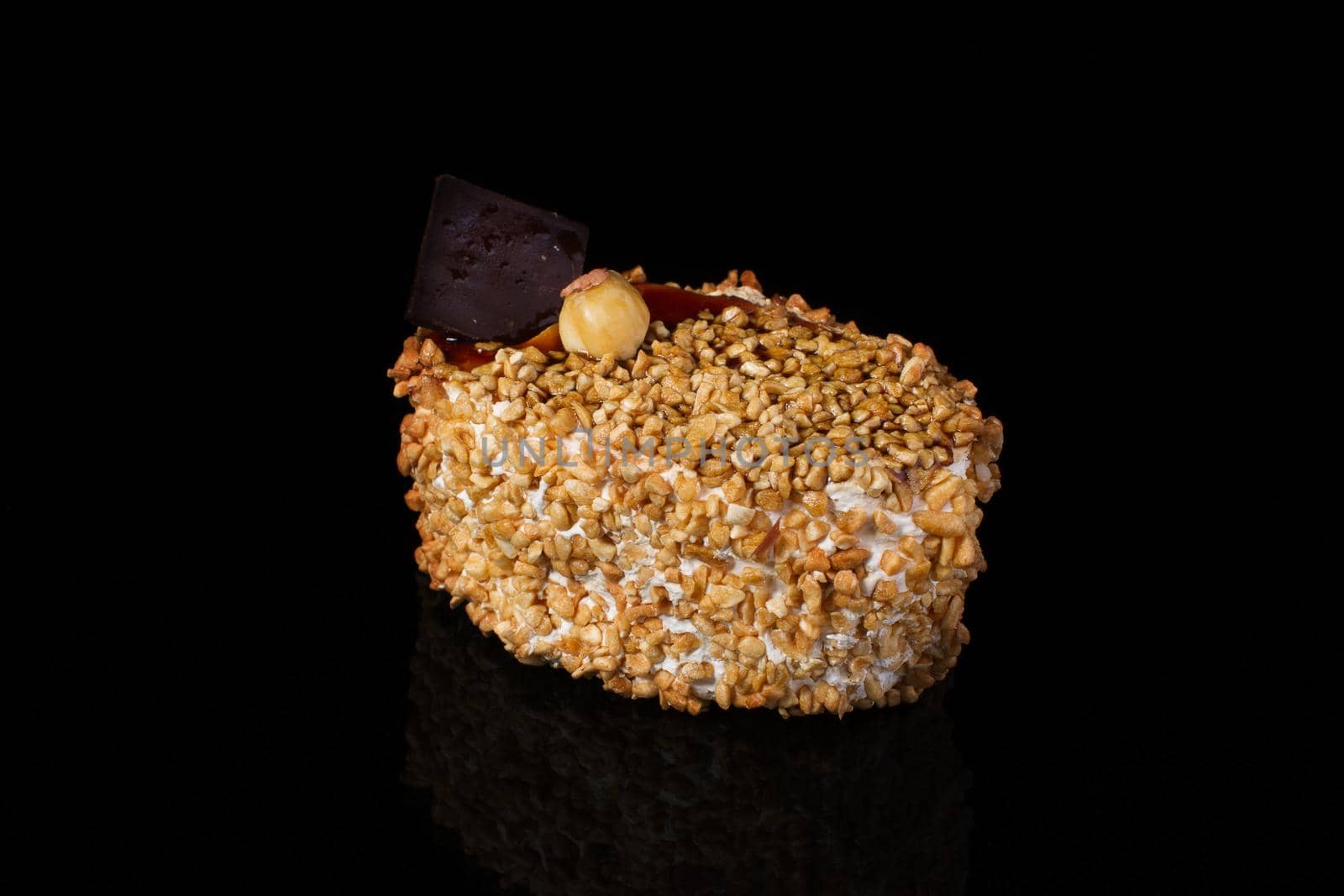 cake with walnut on a dark background