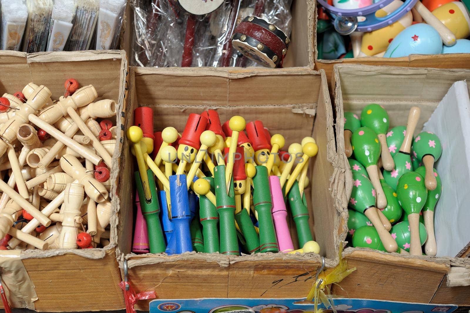 old wooden toys in the box