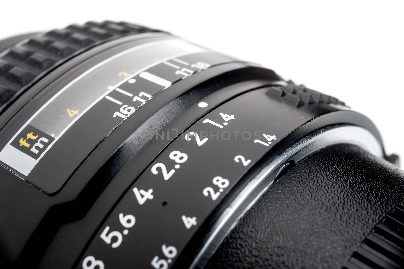 closeup details of camera lens, Aperture ring with f-stop number