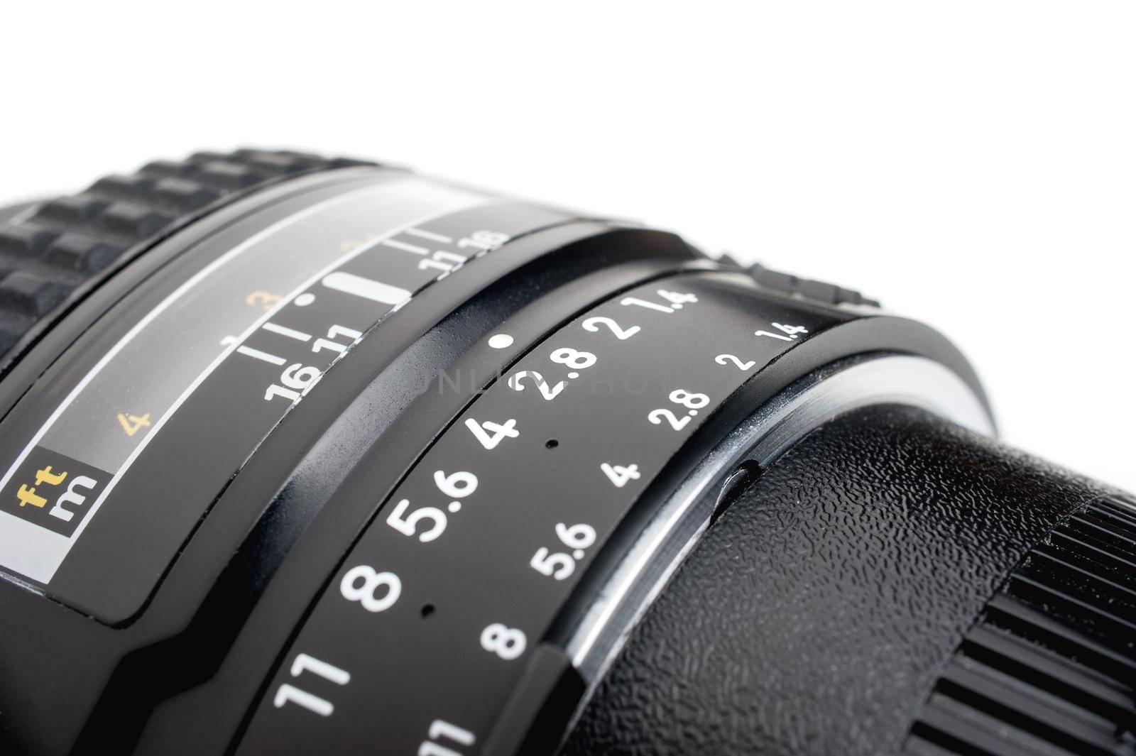 closeup details of camera lens, Aperture ring with f-stop number