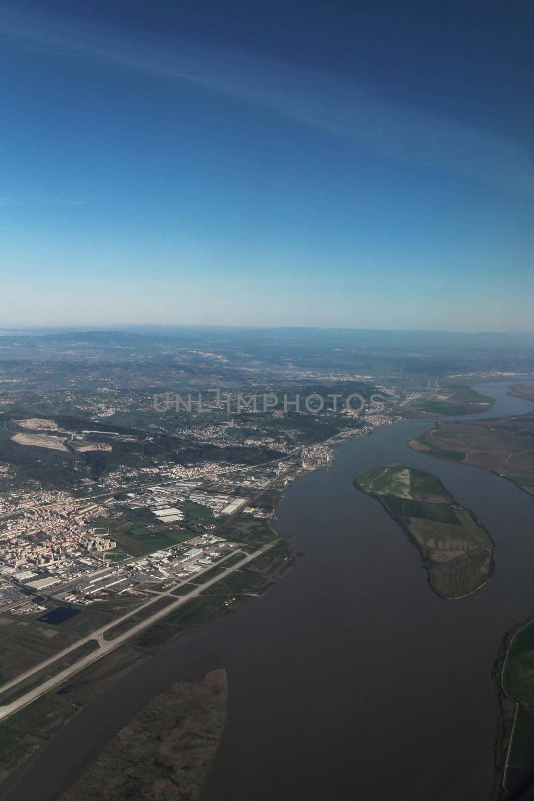 Aerial view of Tagus River in Lisbon, Portugal