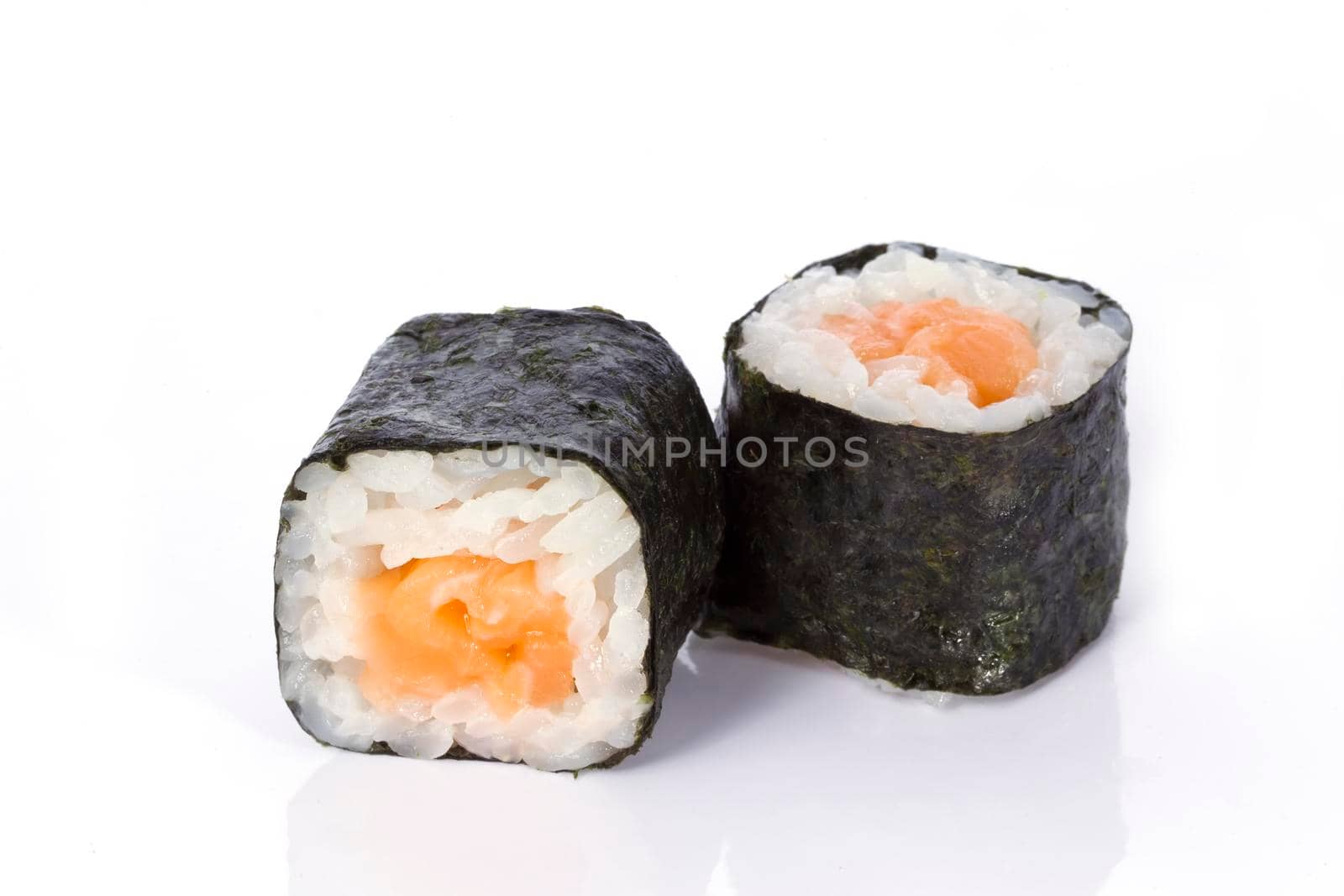Sushi rolls japanese food isolated on white background.Menu of the Japanese restaurant. Traditional rolls with seaweed and a variety of fillings