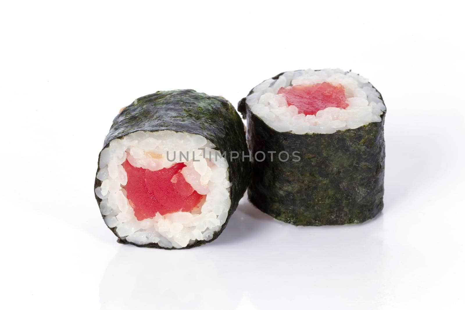 Sushi rolls japanese food isolated on white background.Menu of the Japanese restaurant. Traditional rolls with seaweed and a variety of fillings