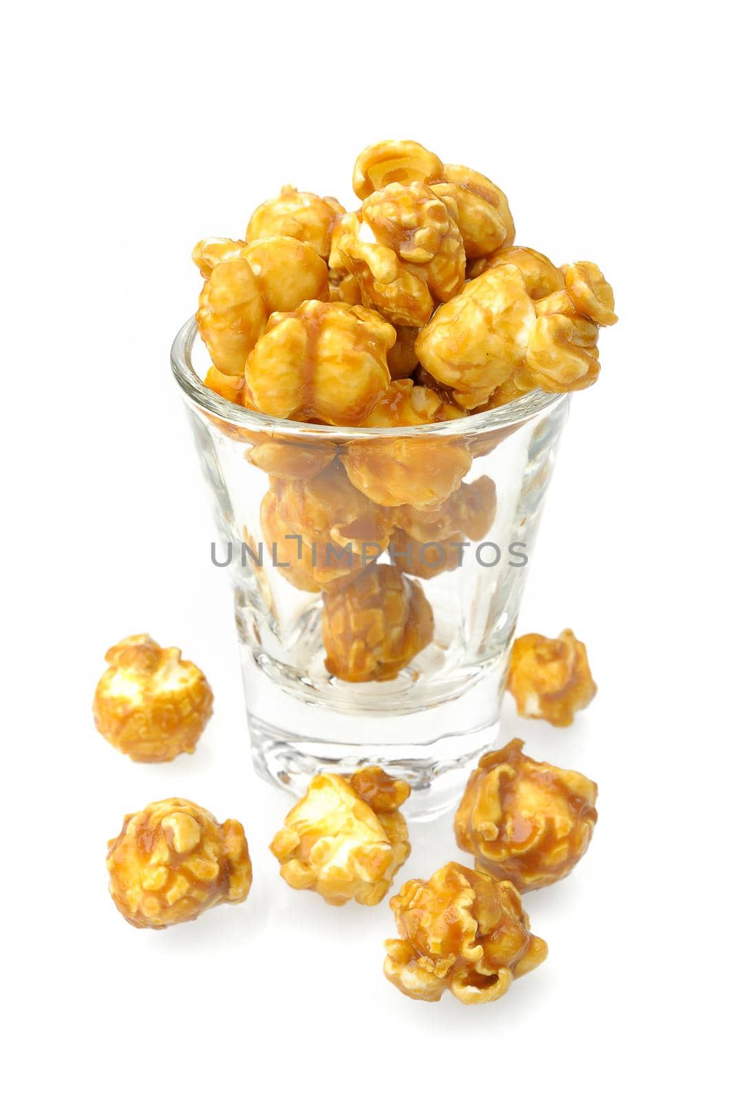 caramel popcorn isolated on white background